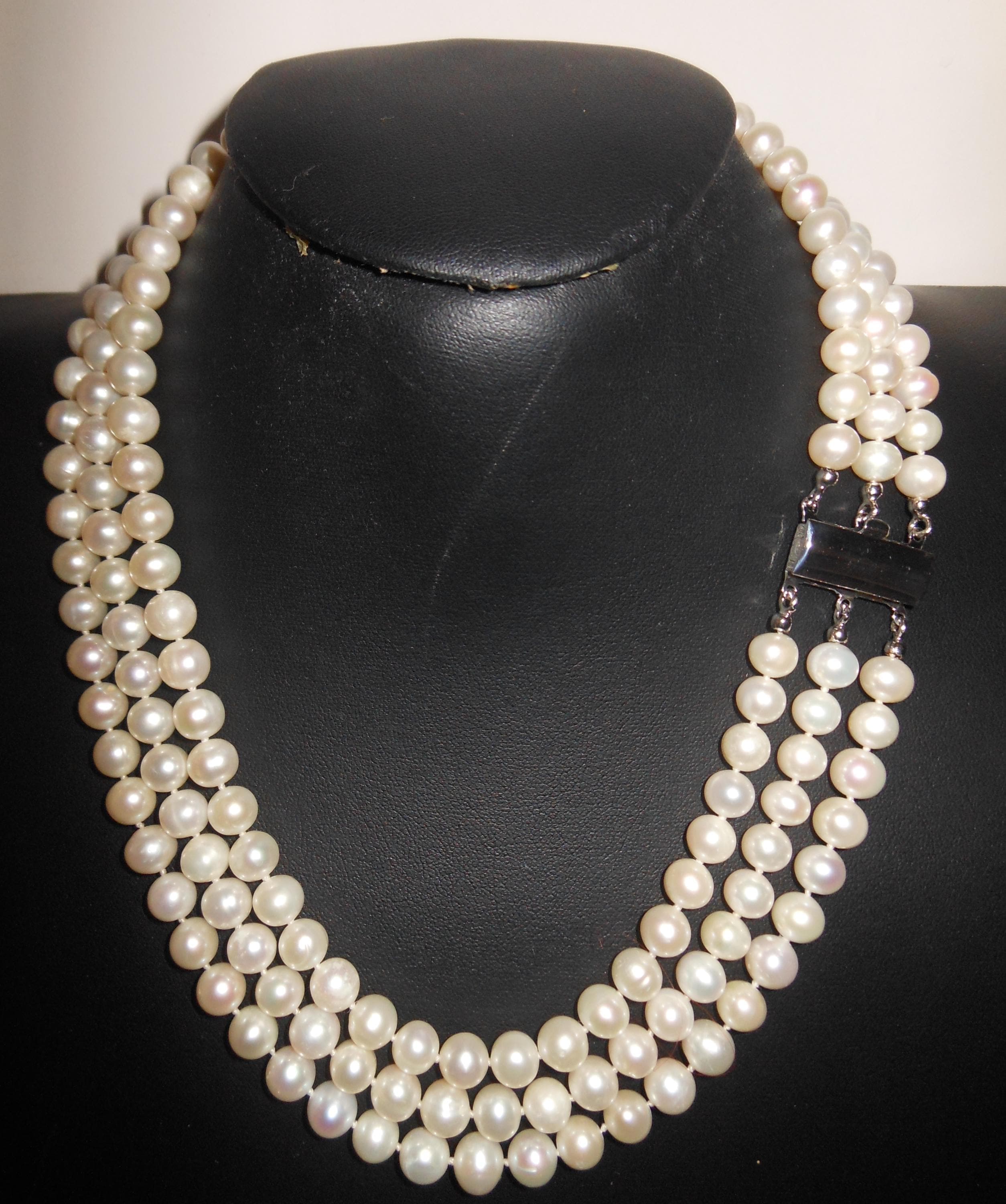 Maestosa collana perle coltivate a tre fili susta argento sterling 925. - image 4