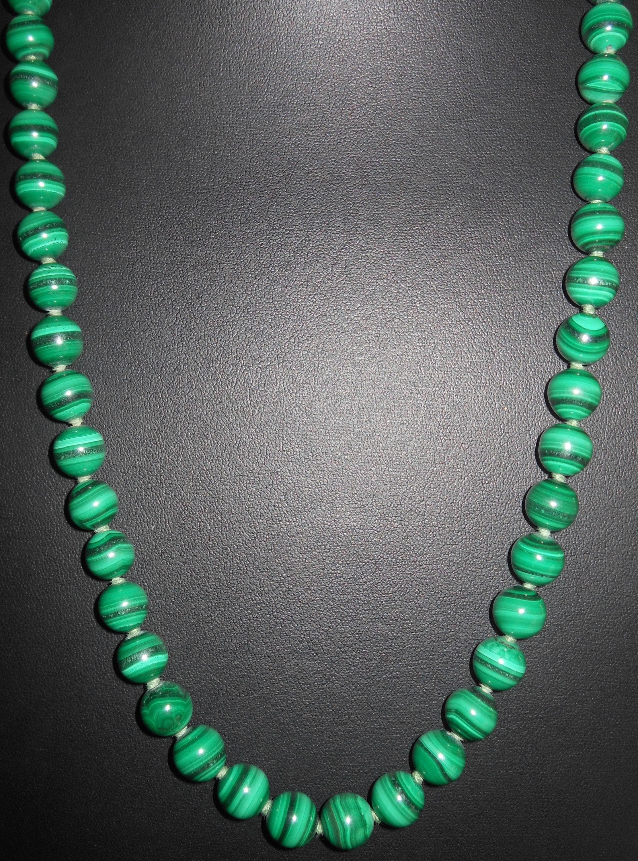 Importante collana di malachite susta a moschettone argento dorato - image 3