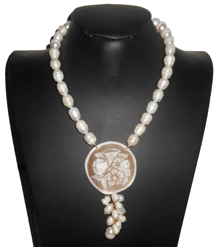 Magnifica collana perle barocche acqua dolce cammeo Bouquet Fiori - image 3