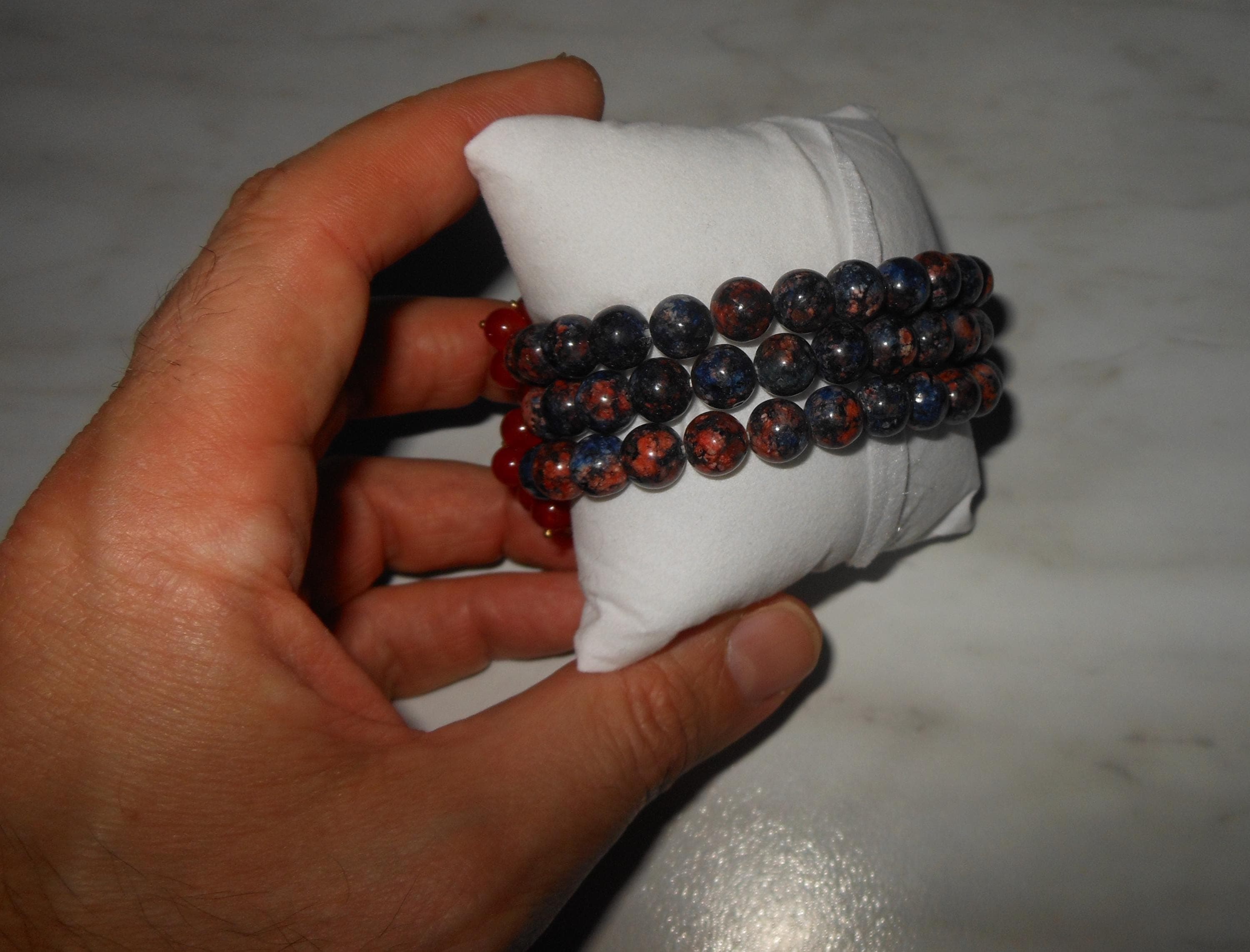 Magnifico bracciale stile bizantino, diaspro blu, corniola, chiusura dorata. - image 4