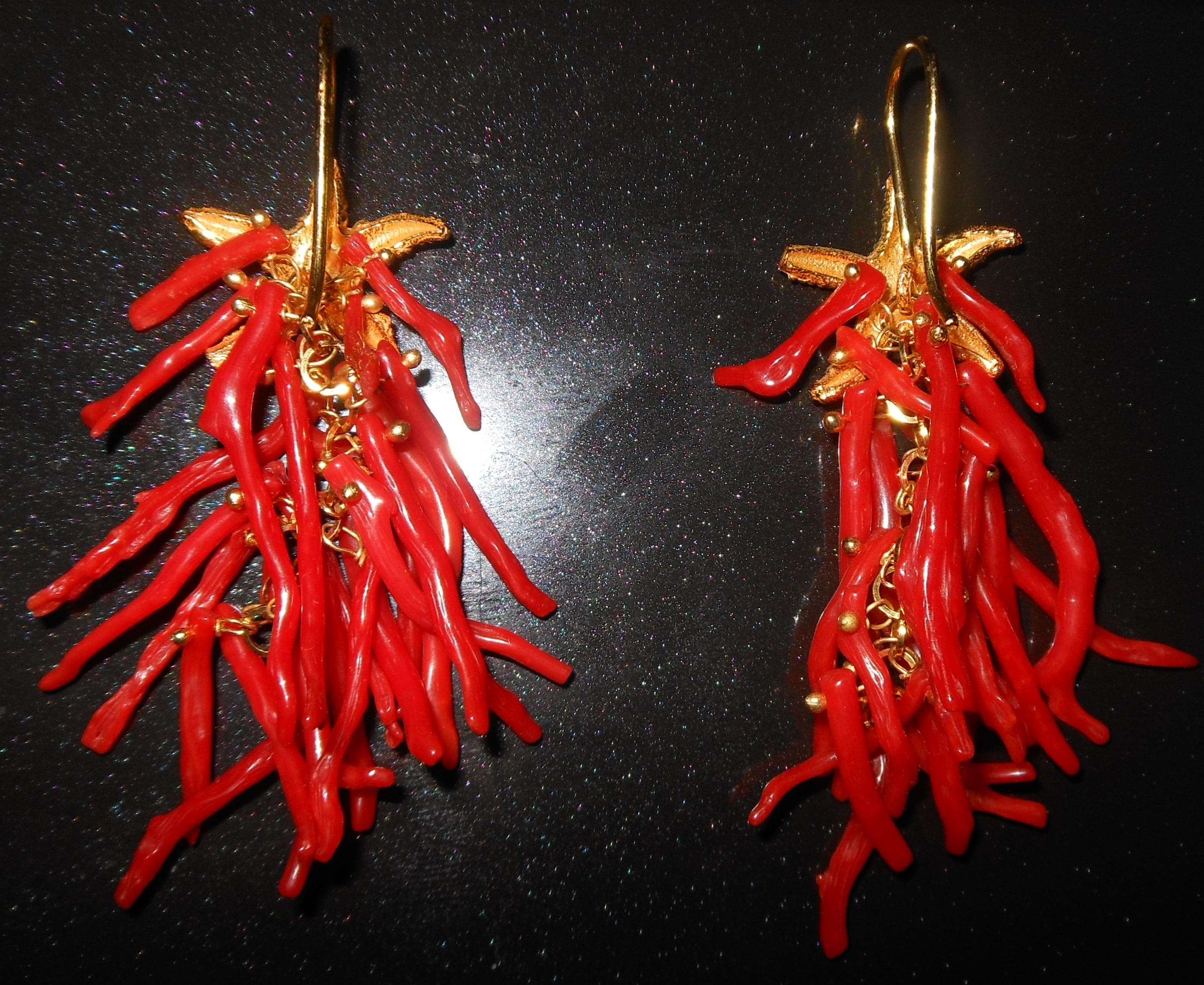 n. 8 - MAGNIFICI orecchini a pendolo - corallo rosso - stella - artigianali, fatti a mano in ITALIA - image 4