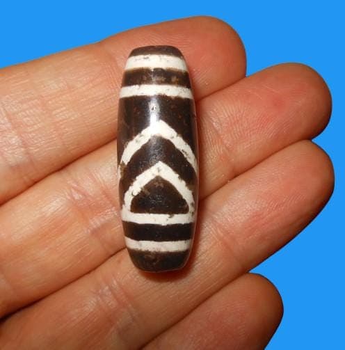 no. 173 - RARE Sky and Mountain Peak - Gzi Dzi Himalaya Tibet Amulet Bead - Man Necklace Tibetan Mala - image 3