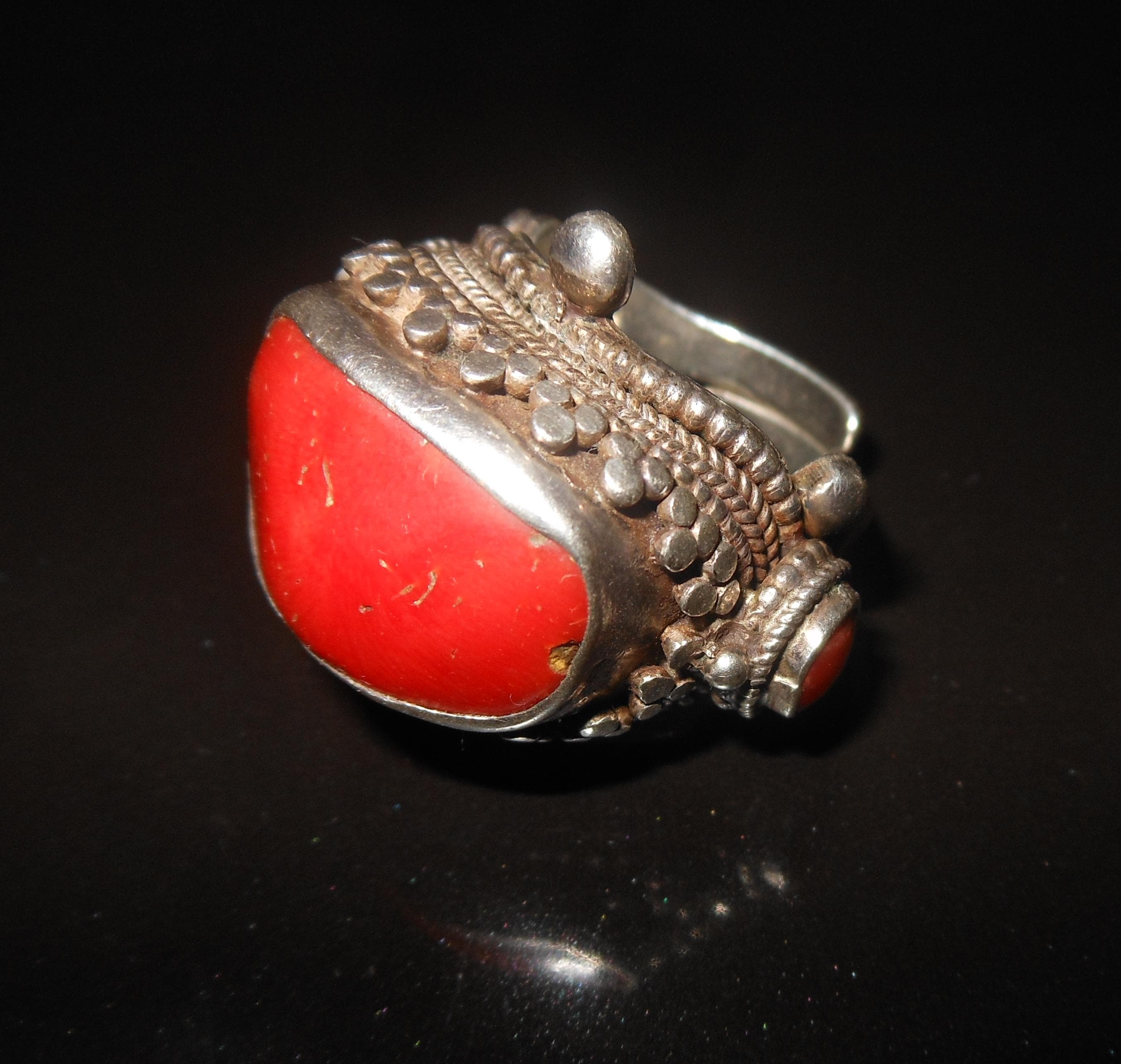Yemen - importante anello argento sterling 925 e corallo rosso - image 3