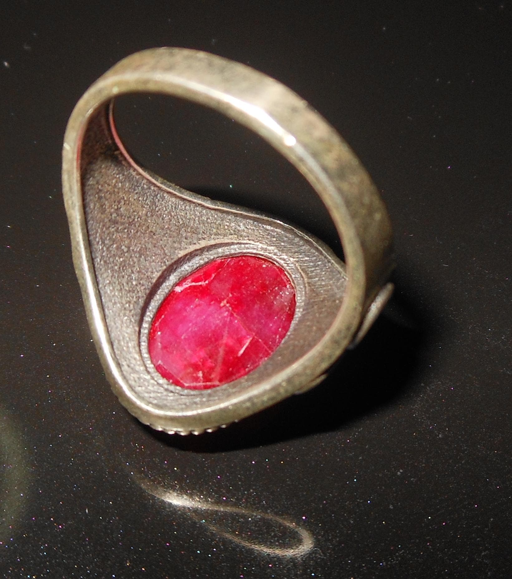 Splendido anello argento sterling a filigrana con bella radice di rubino. - image 4