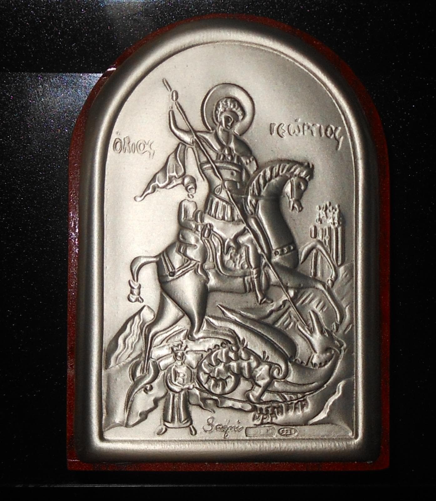 Pregiata Icona argento sterling 925 San Giorgio a cavallo che combatte il drago - image 3