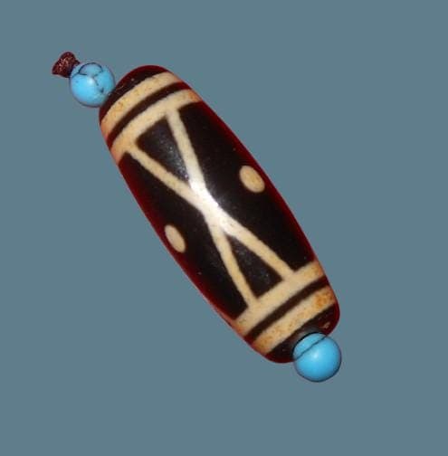 no. 98 - VERY RARE Three Eyes - Gzi Dzi Himalaya Tibet Amulet Bead - Man Necklace - Tibetan Mala - image 3