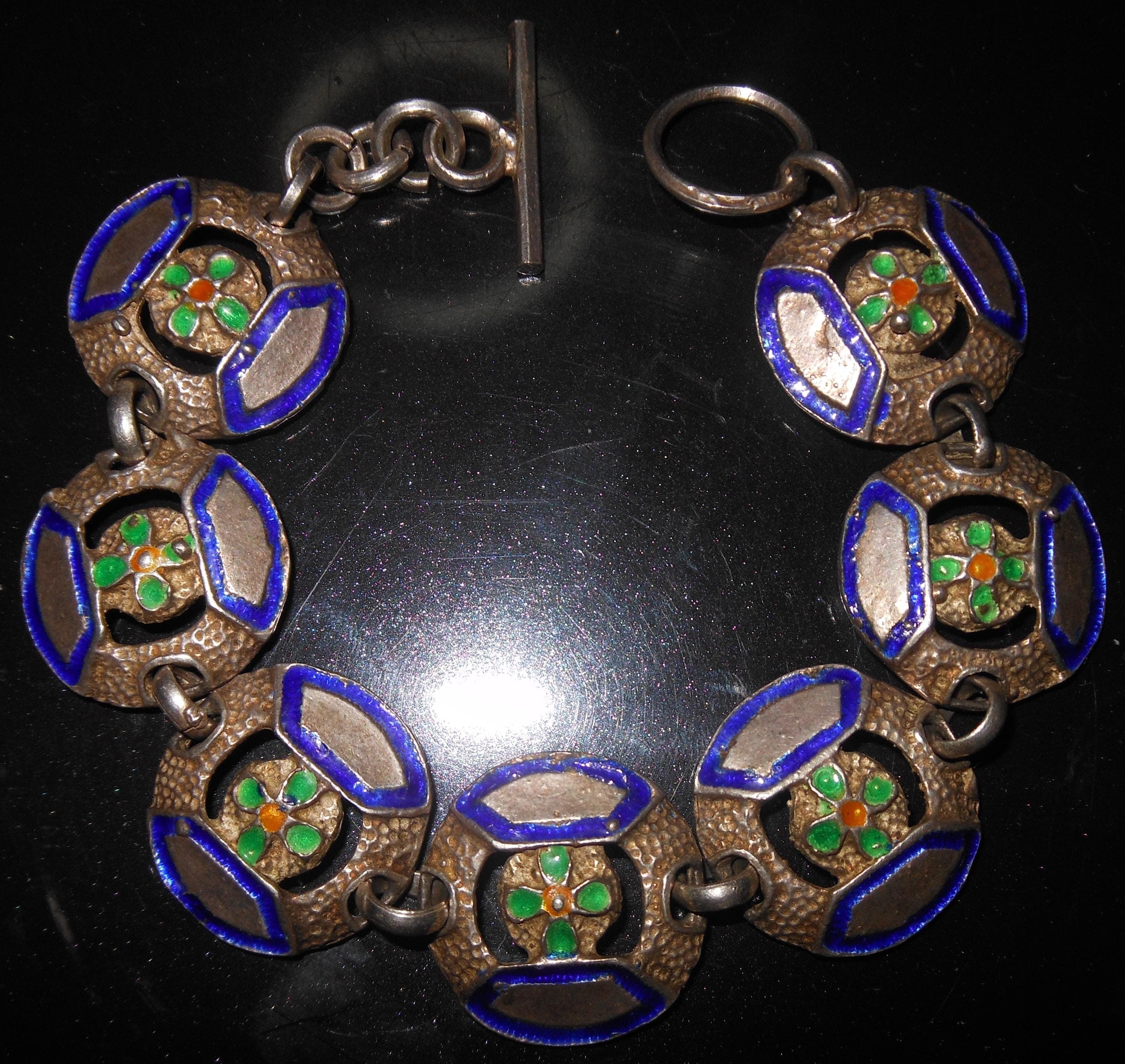 Bellissimo bracciale argento 800 smalti verde e blu - image 3