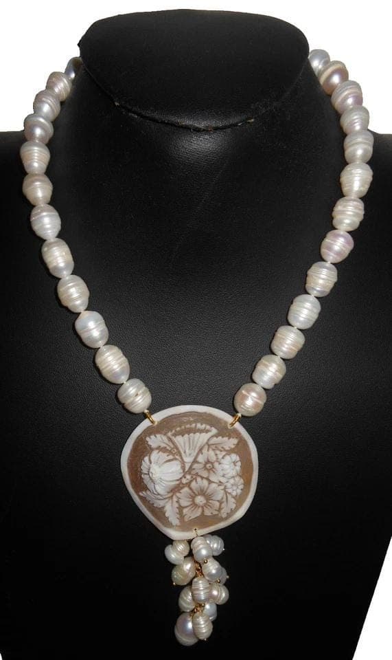 Magnifica collana perle barocche acqua dolce cammeo Bouquet Fiori - image 4