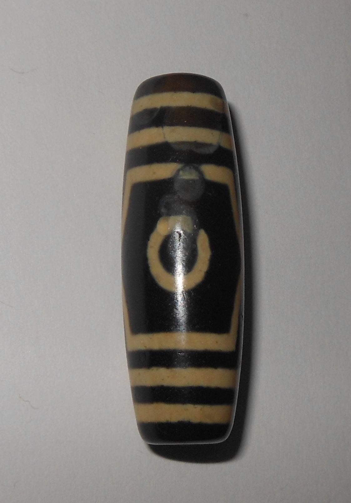 no. 157 - Tiger Skin - Three Eyes - Gzi Dzi Himalaya Tibet Amulet Bead - Man Necklace - Tibetan Mala - image 3