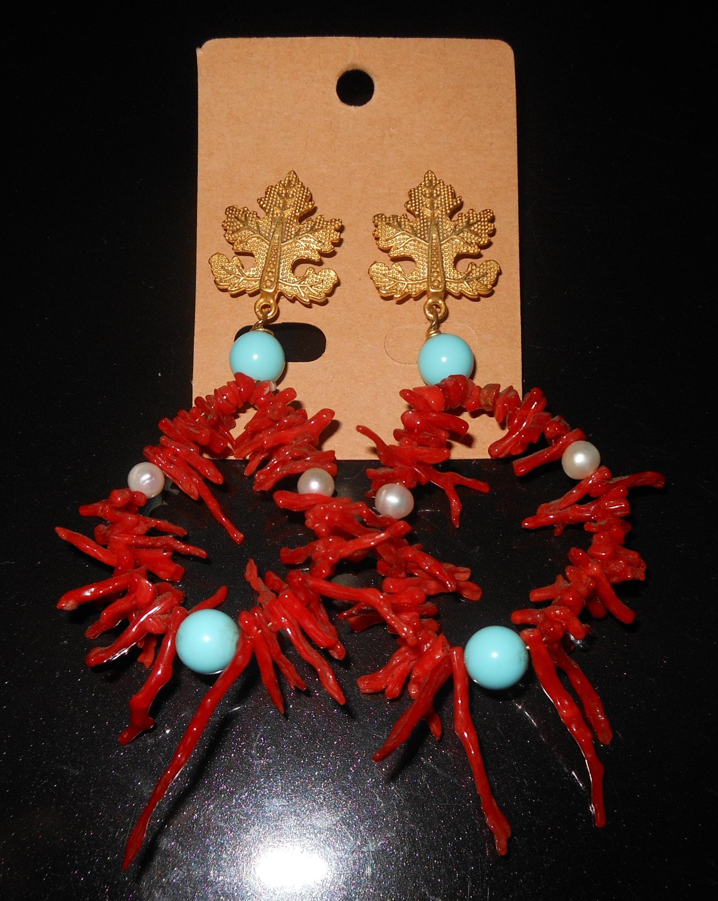 n. 1 - MAGNIFICI orecchini a cerchio - corallo rosso - perle - foglie di acanto - artigianali, fatti a mano in ITALIA - image 5