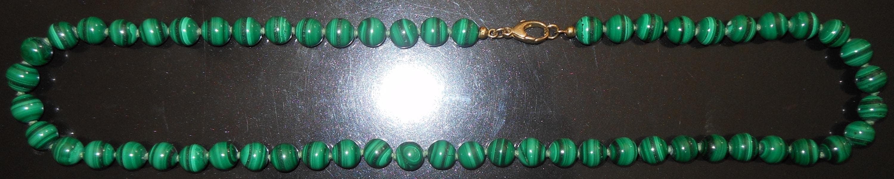 Importante collana di malachite susta a moschettone argento dorato - image 4
