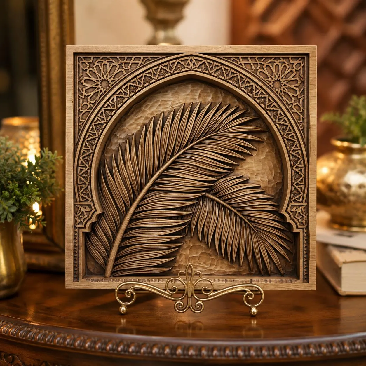 Tropical Palm Leaf Archway CNC Relief STL | Islamic Geometric Wall Art Panel | Moorish Decor Wood Carving Design - image 4