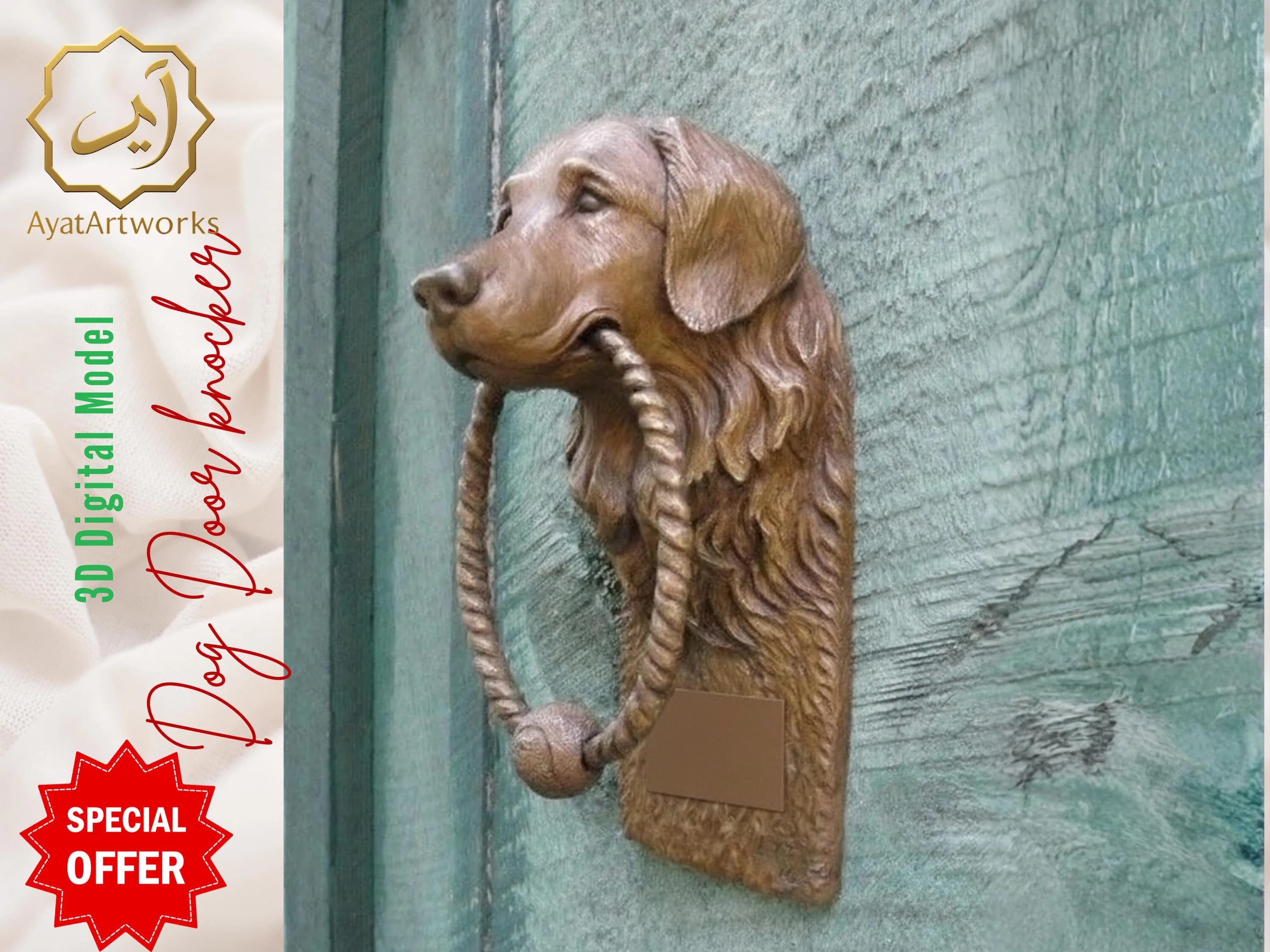 Dog Door Knocker 3D Model STL | Golden Retriever Door Knocker Relief for CNC Router & 3D Printing | Digital Download File
