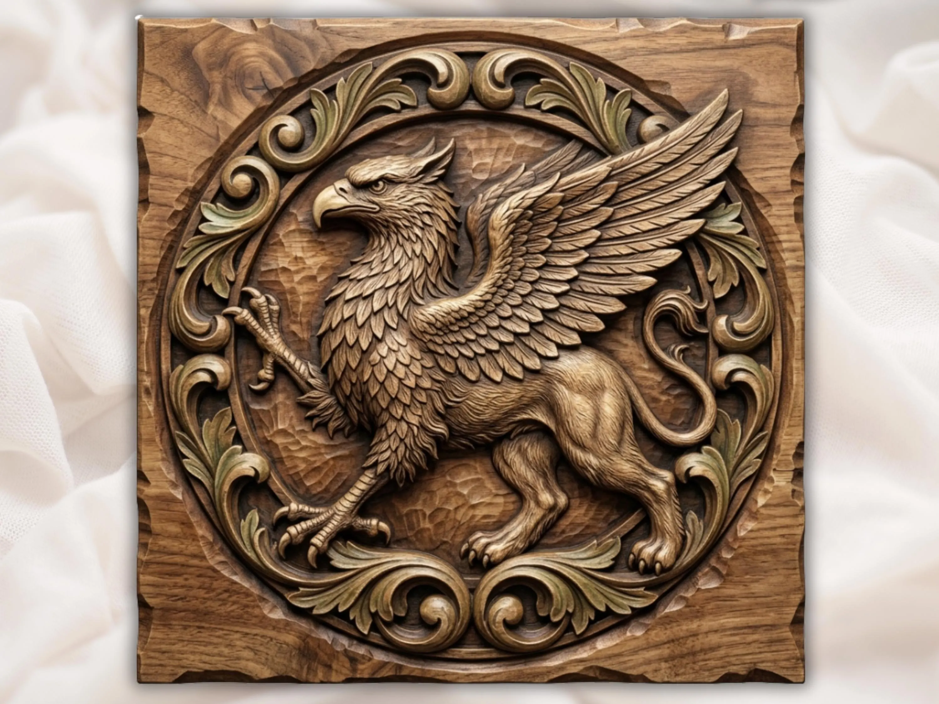 Majestic Heraldic Griffin Medallion CNC Relief STL | Mythical Creature Wall Art | Griffin Wood Carving Design | Ornamental Relief Panel