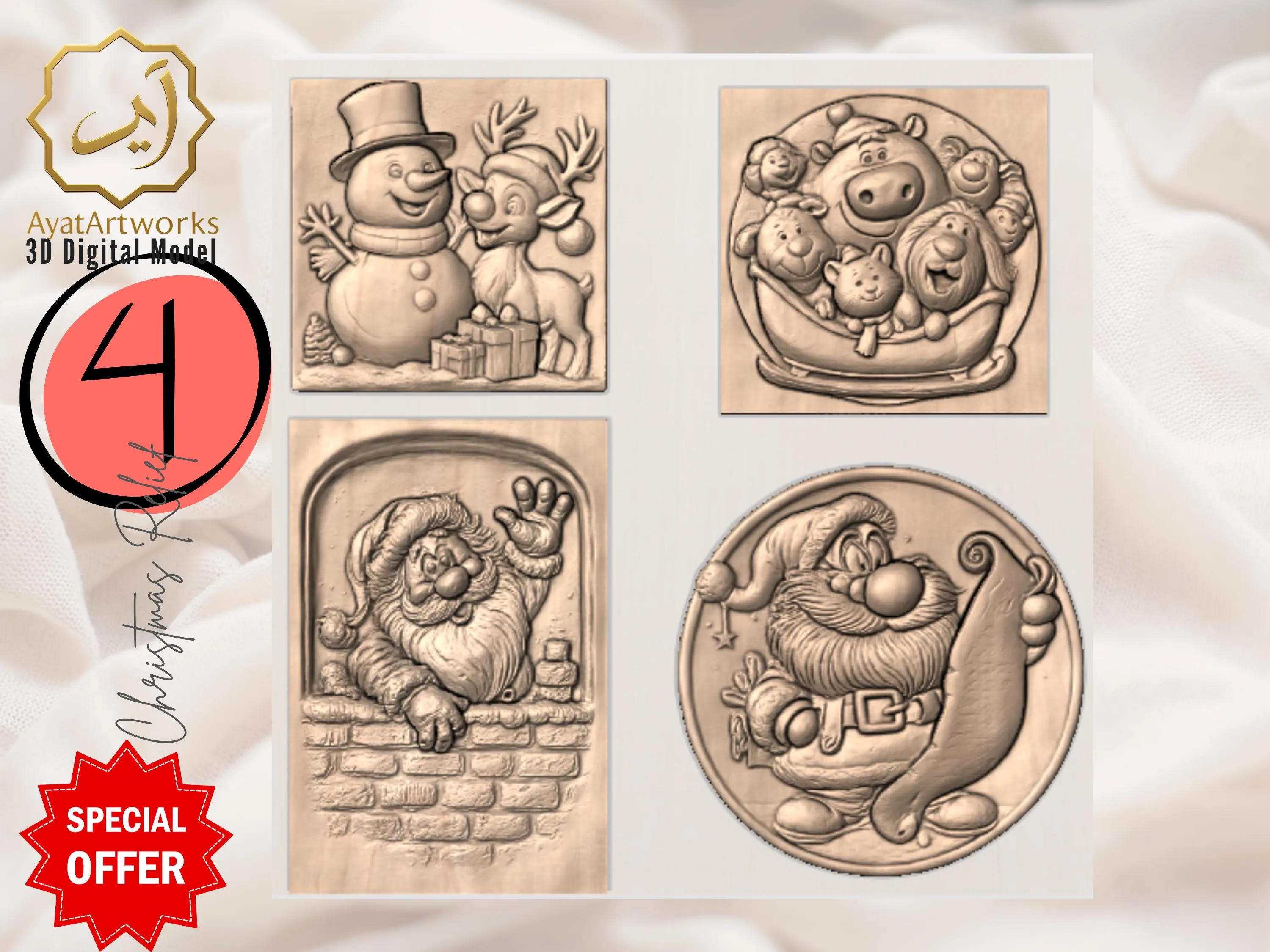 Free Gift-Only asking Subscription Cost- Christmas 3D Relief STL Bundle | Santa, Snowman & Reindeer CNC Models | Holiday Wall Art Digital