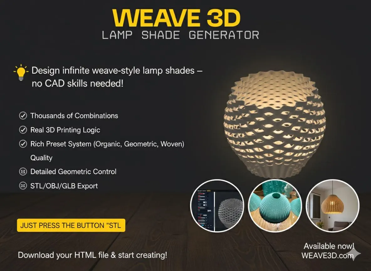 Parametric Weave Lamp Shade Generator – 3D Printable Lampshade Web App | Thousands of Custom Combinations - image 5