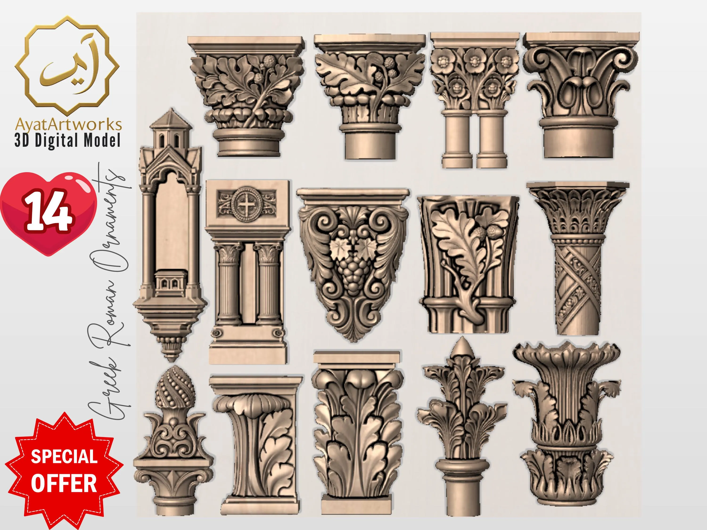 Gothic Columns and Capitals (14 STL) – Printable/CNC Architectural Supports, Cathedral & Revival Style