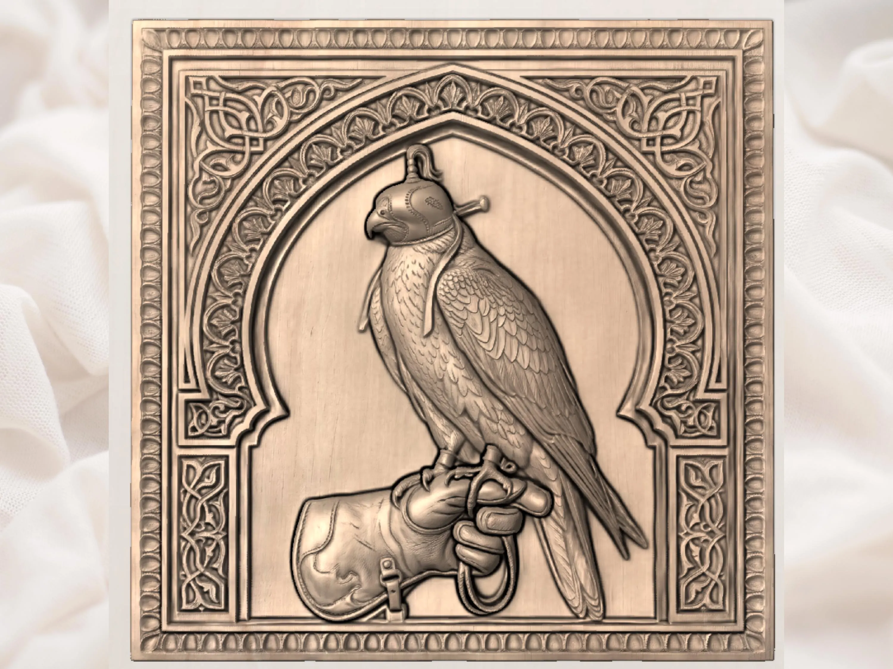 Noble Falcon Falconer Bird of Prey CNC Relief STL | Moorish Arch Wall Art Panel | Arabesque Wood Carving Design | Hunting Decor - image 5