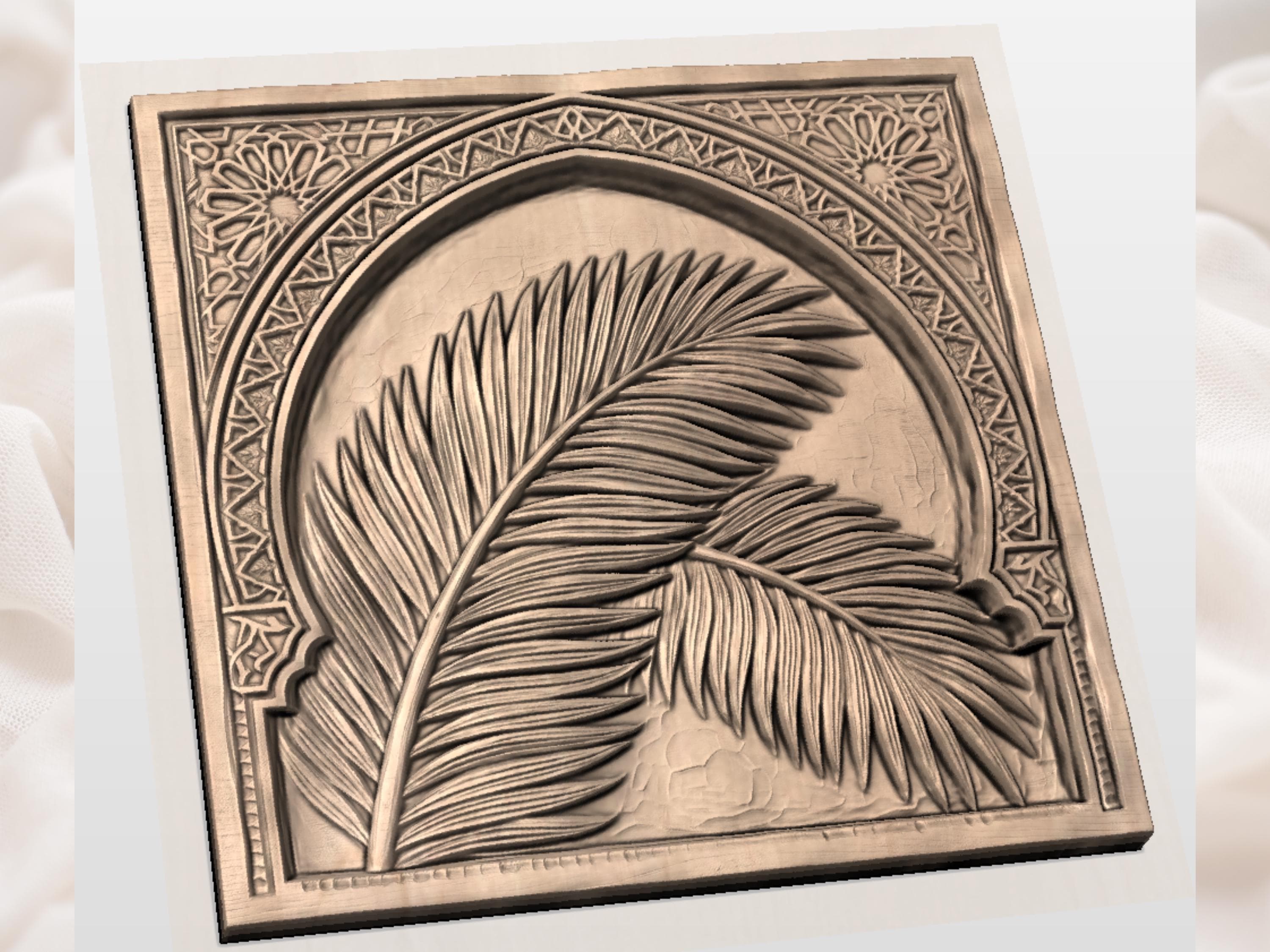 Tropical Palm Leaf Archway CNC Relief STL | Islamic Geometric Wall Art Panel | Moorish Decor Wood Carving Design - image 5