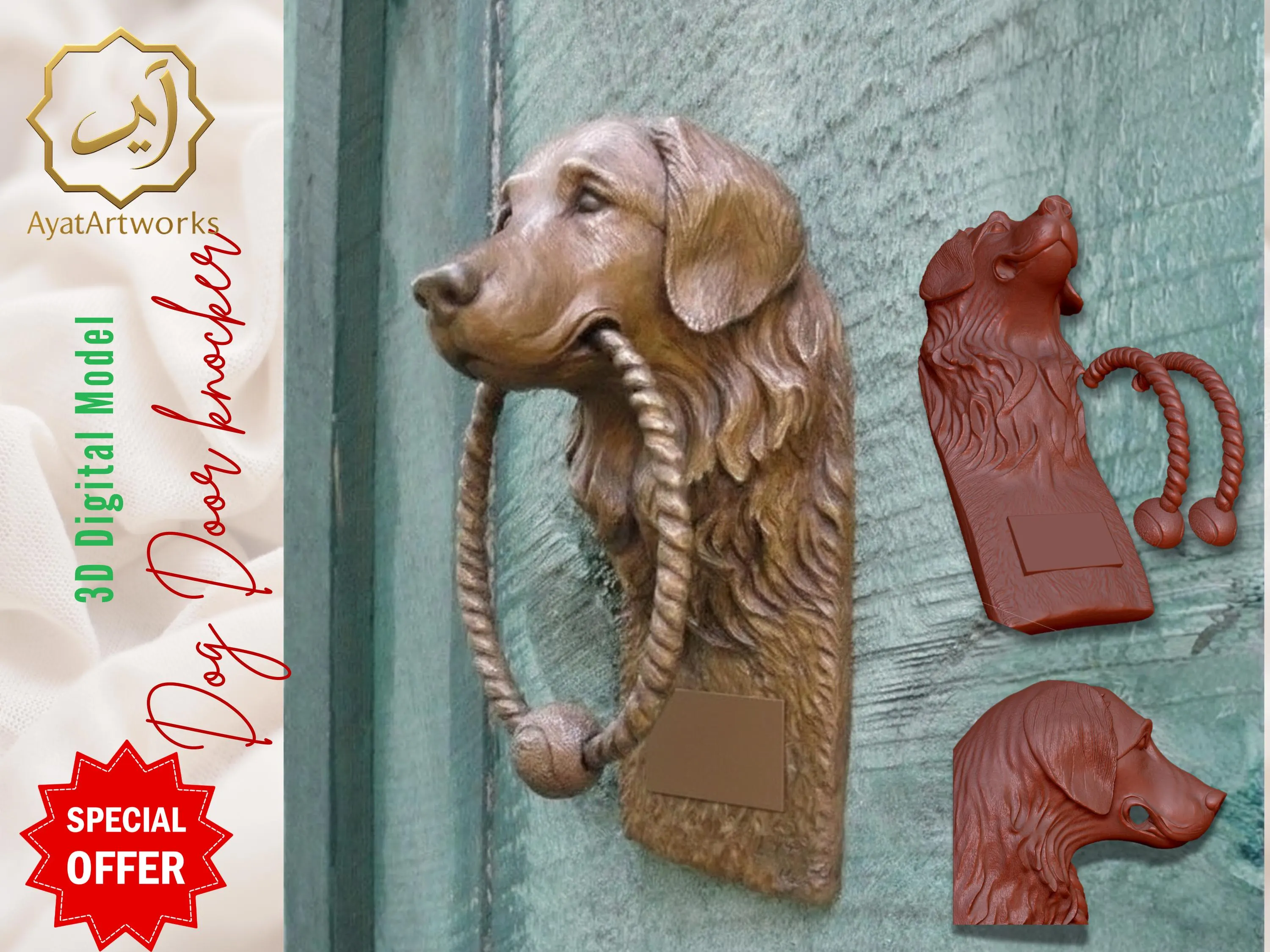 Dog Door Knocker 3D Model STL | Golden Retriever Door Knocker Relief for CNC Router & 3D Printing | Digital Download File - image 4
