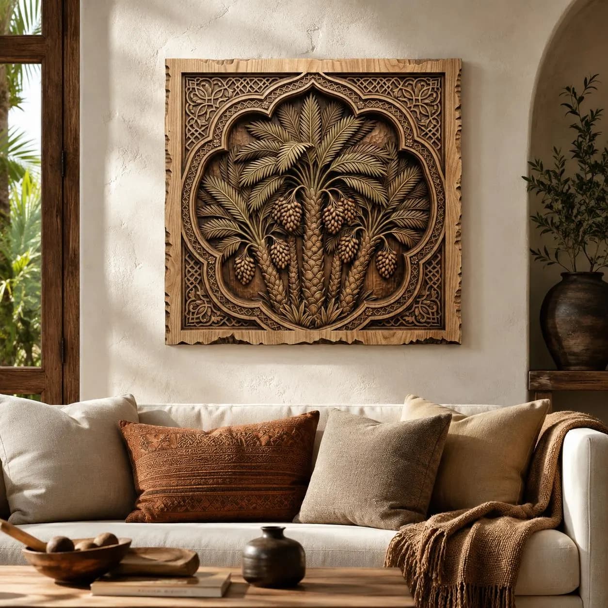 Oasis Palm Tree Decorative Panel CNC Relief STL | Arabian Wall Art Design | Mediterranean Garden Wood Carving | Middle Eastern Home Decor - image 4