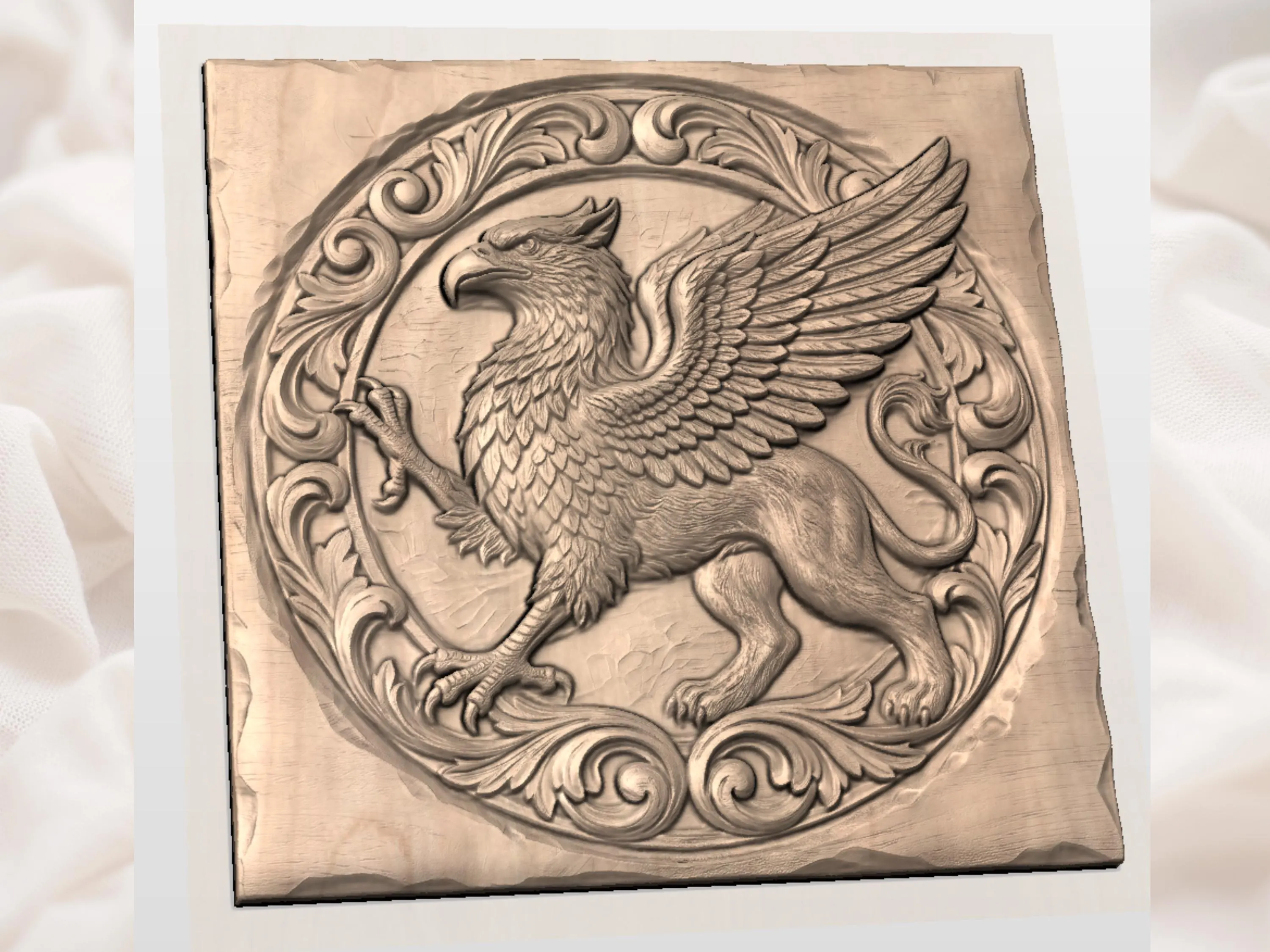 Majestic Heraldic Griffin Medallion CNC Relief STL | Mythical Creature Wall Art | Griffin Wood Carving Design | Ornamental Relief Panel - image 5