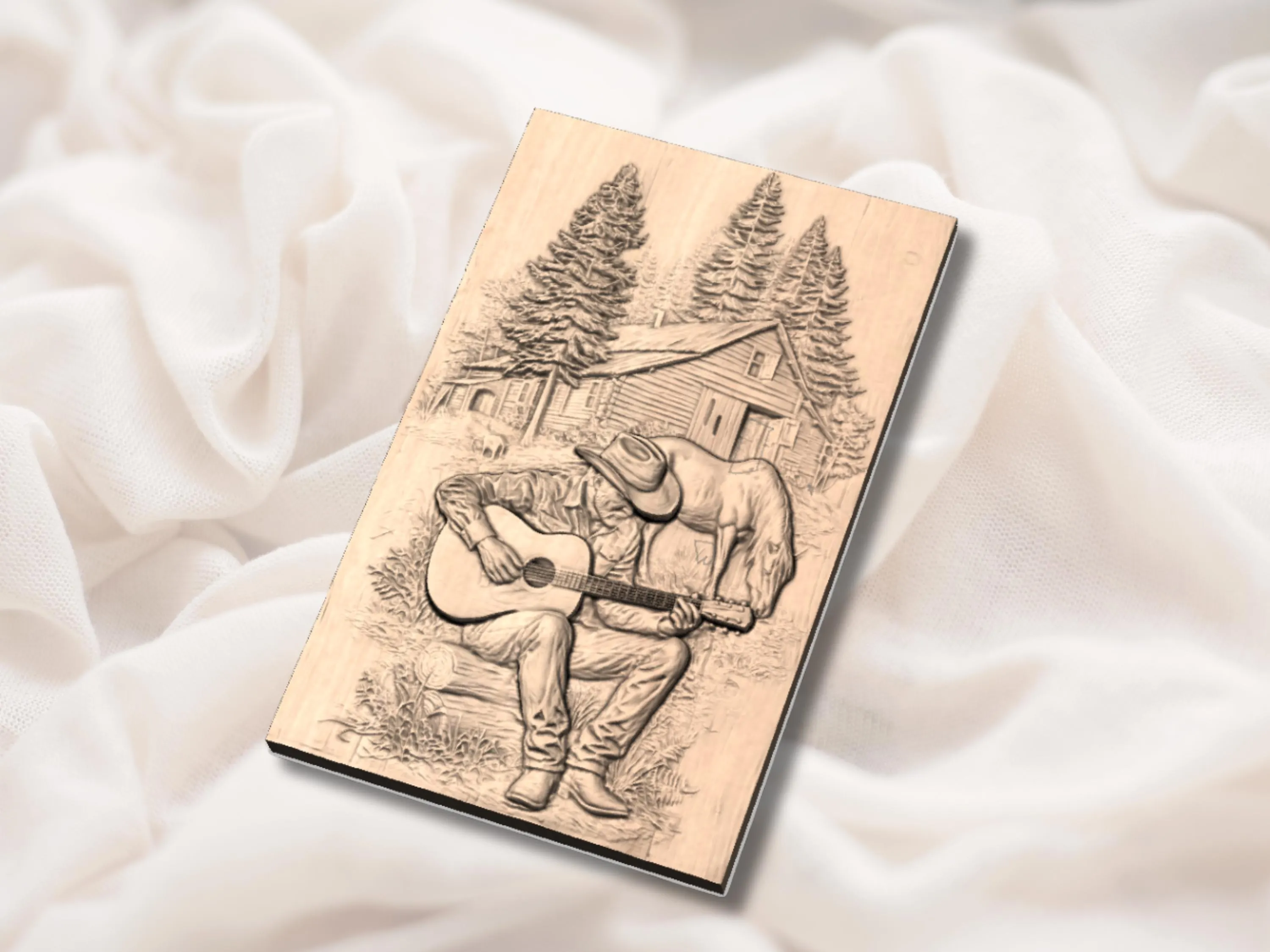 Cowboy Guitar 3D Relief STL | Western Ranch Cabin Scene for CNC Router, Laser Engraving & 3D Printing | Horse Wall Art - image 5