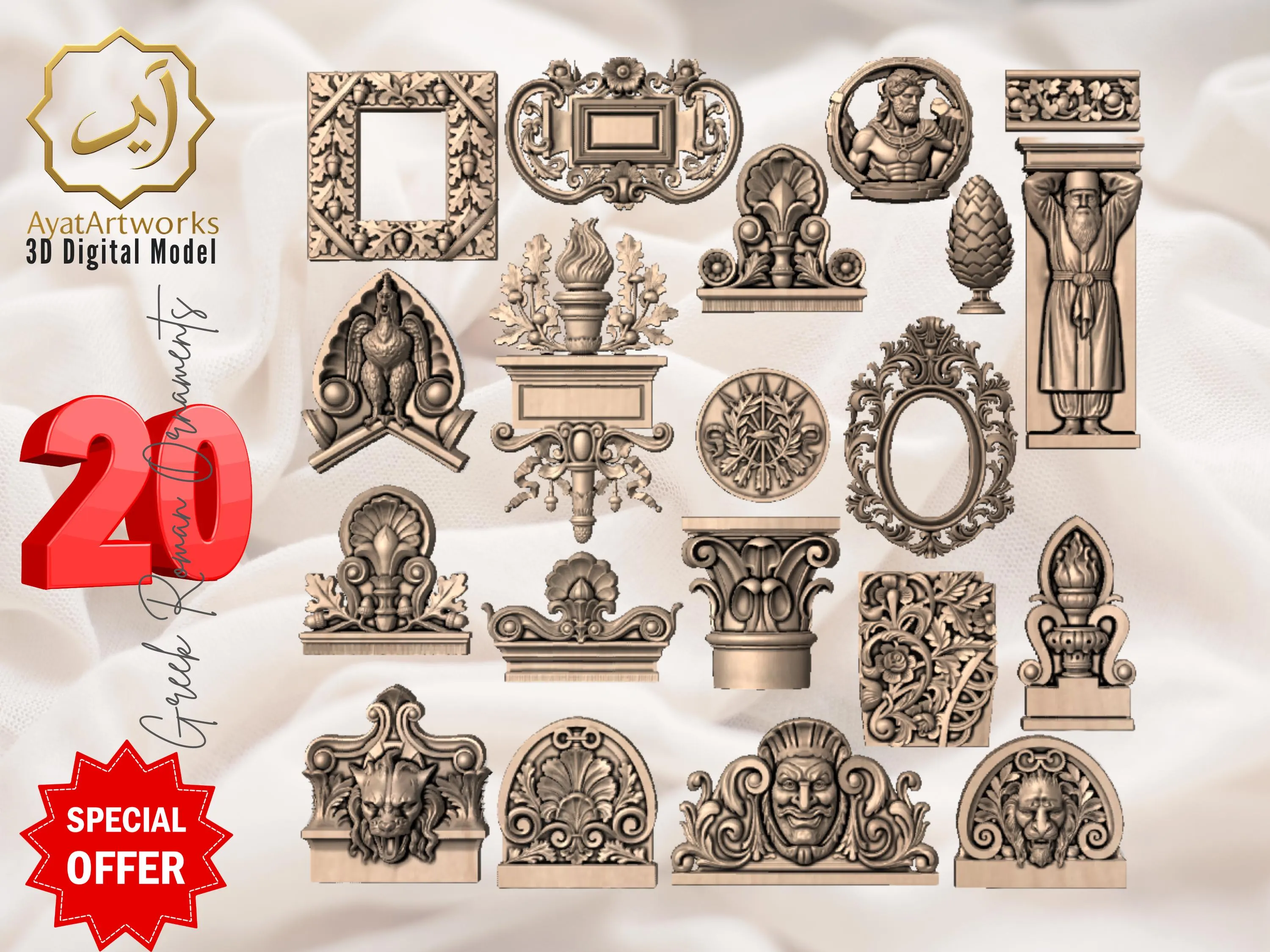20 Gothic Romanesque Greek 3D Models Bundle | CNC, Laser Engraving, 3D Printing | cathedral Church Architecture Decor | gothic home decor