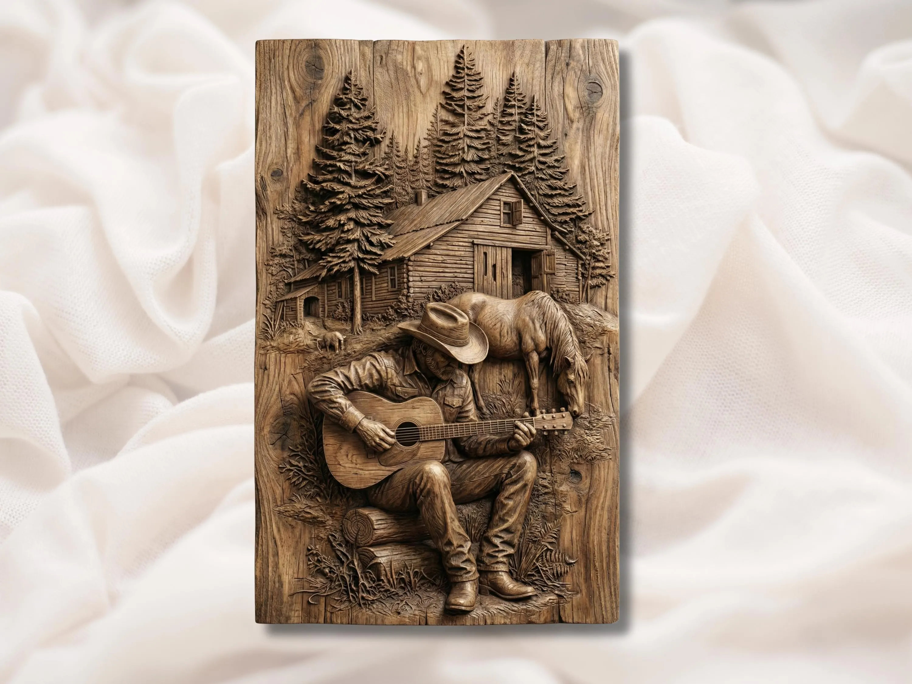 Cowboy Guitar 3D Relief STL | Western Ranch Cabin Scene for CNC Router, Laser Engraving & 3D Printing | Horse Wall Art - image 3