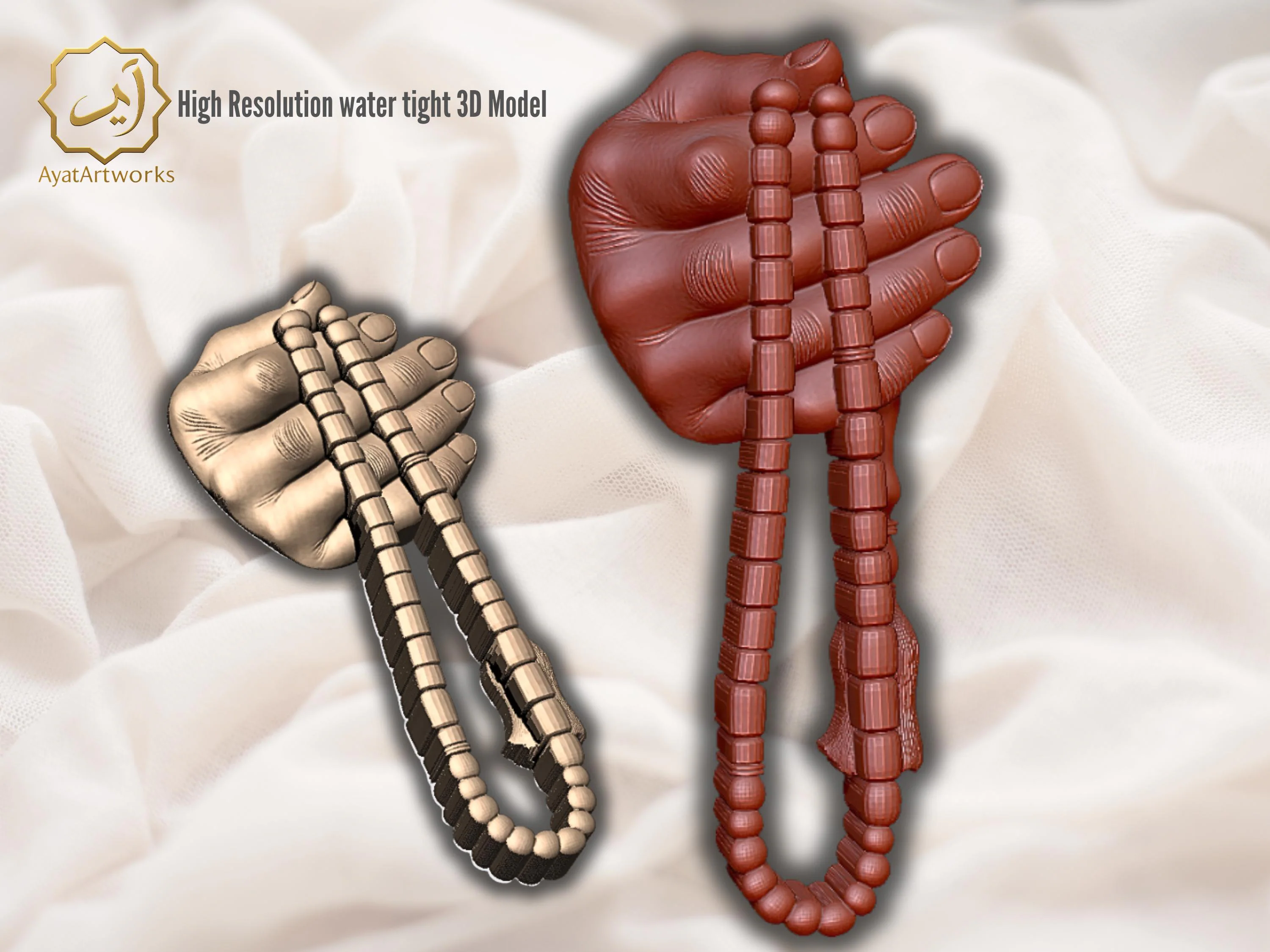 3D Tasbeeh Model | Islamic Prayer Beads | Digital Rosary Hand Holding Model | High Resolution STL File | Muslim Art | Ramadan Decor