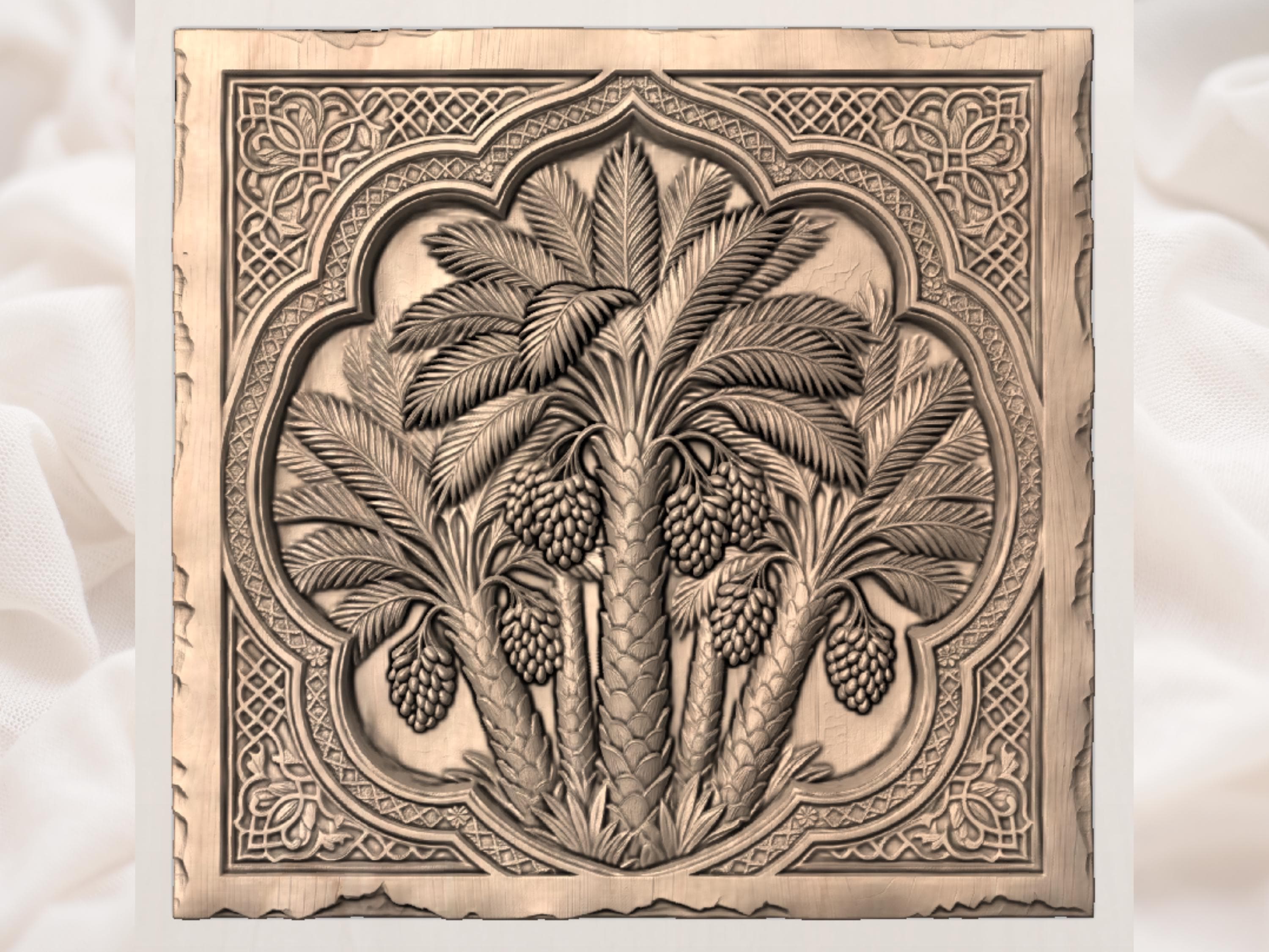 Oasis Palm Tree Decorative Panel CNC Relief STL | Arabian Wall Art Design | Mediterranean Garden Wood Carving | Middle Eastern Home Decor - image 3