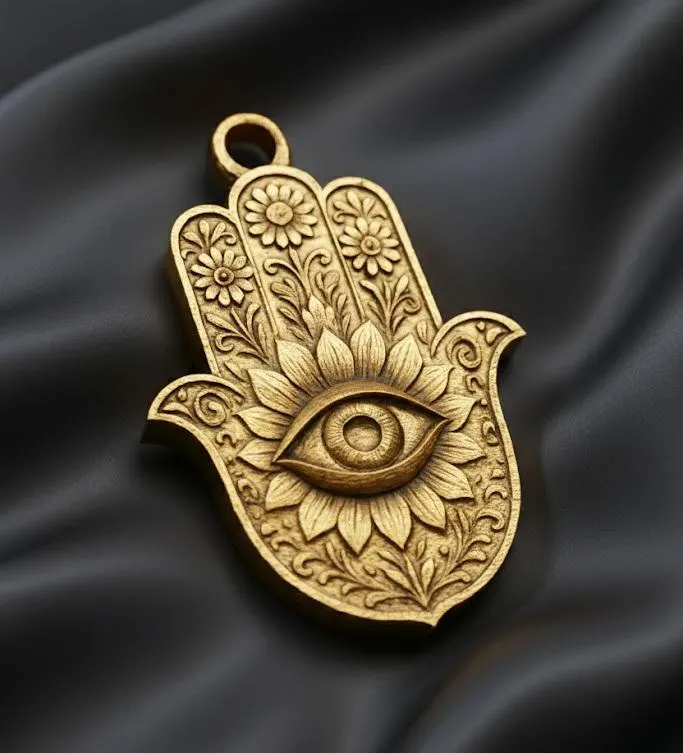 Hamsa Hand Evil Eye Pendant STL – Floral Hand of Fatima Talisman 3D Model, Protective Boho Amulet, 3D Printable Digital Download