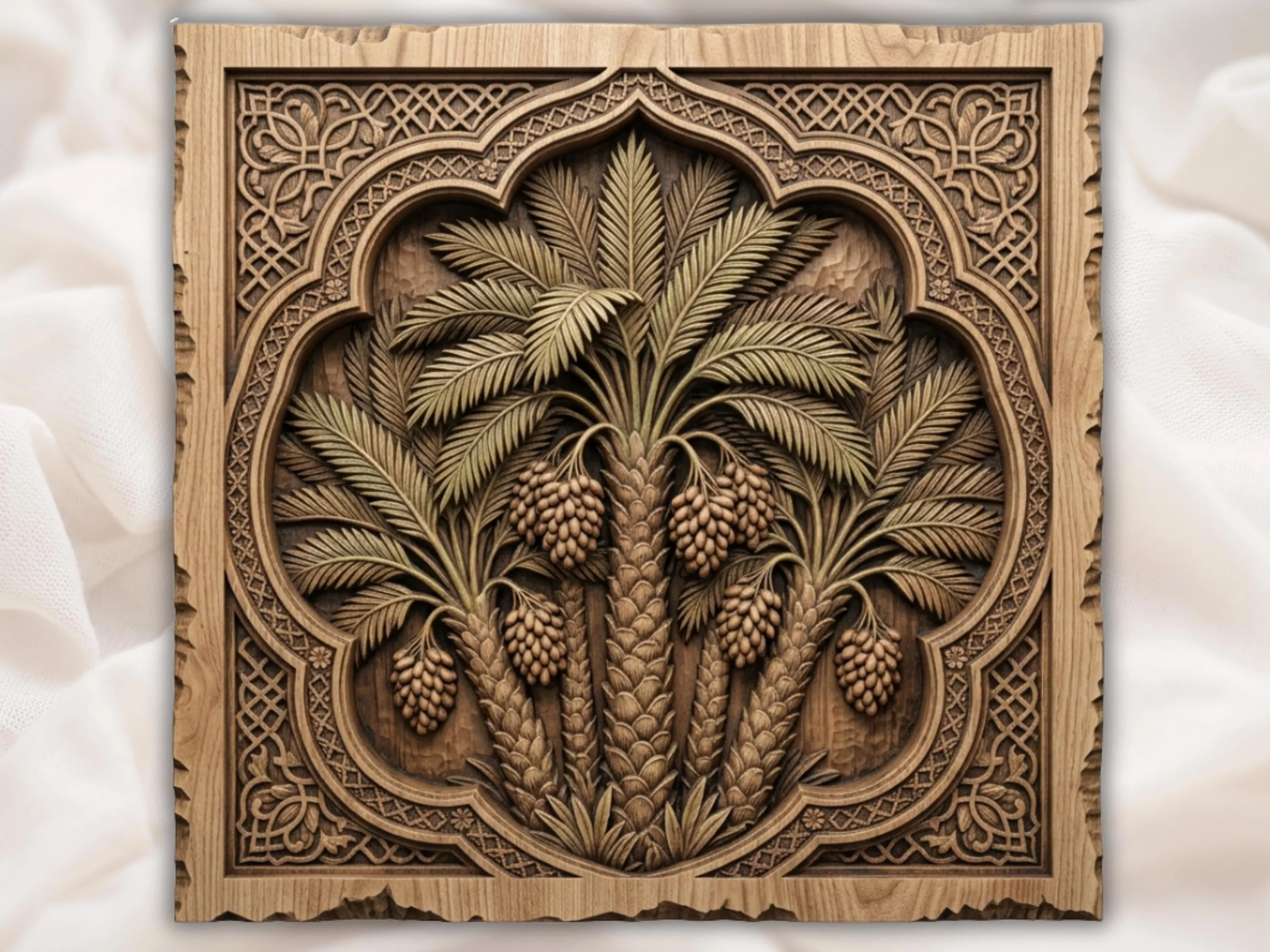 Oasis Palm Tree Decorative Panel CNC Relief STL | Arabian Wall Art Design | Mediterranean Garden Wood Carving | Middle Eastern Home Decor