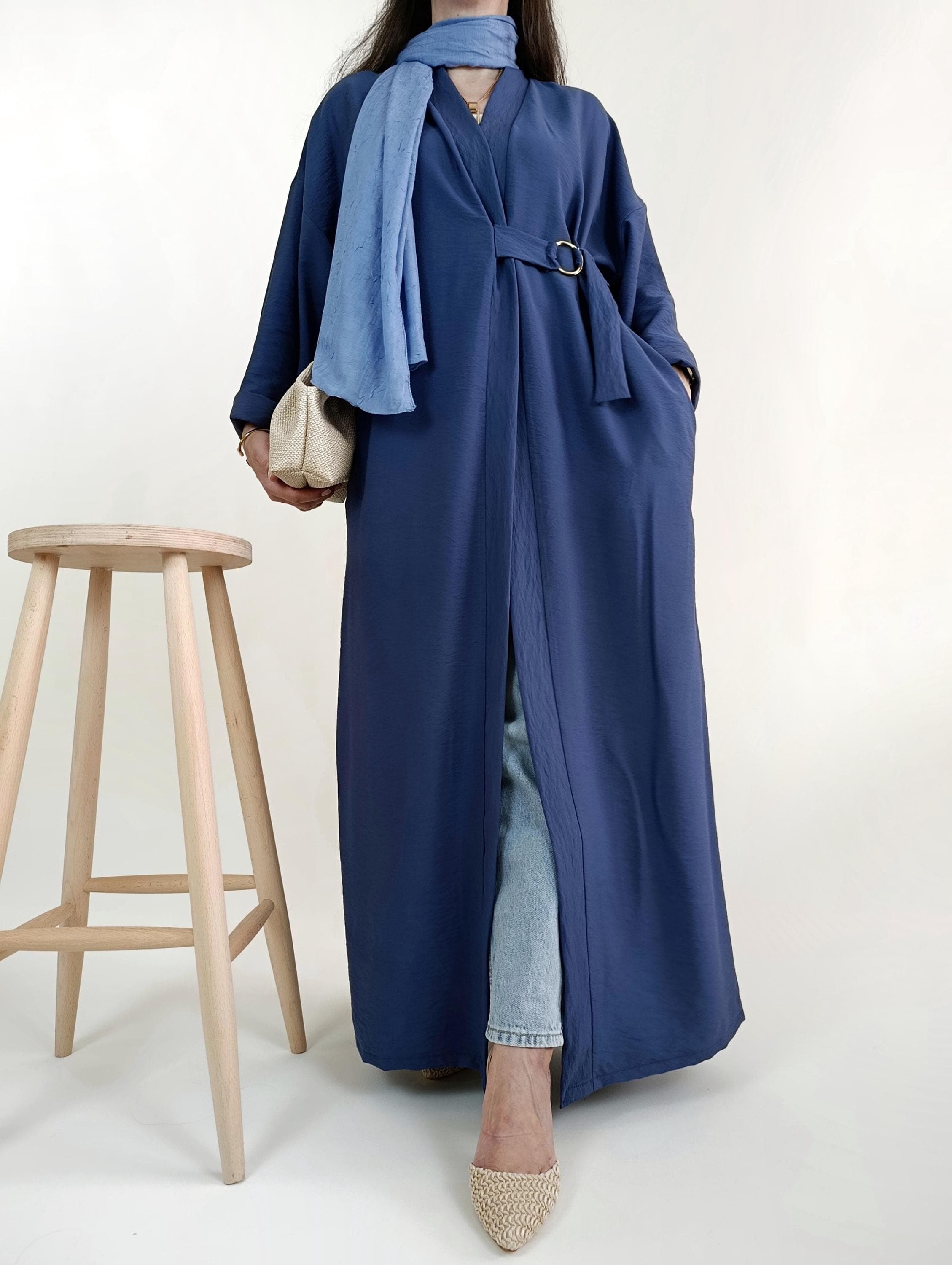 Kimono Trench Coat, Modest Luxury Open Front Abaya Kaftan, Khimar