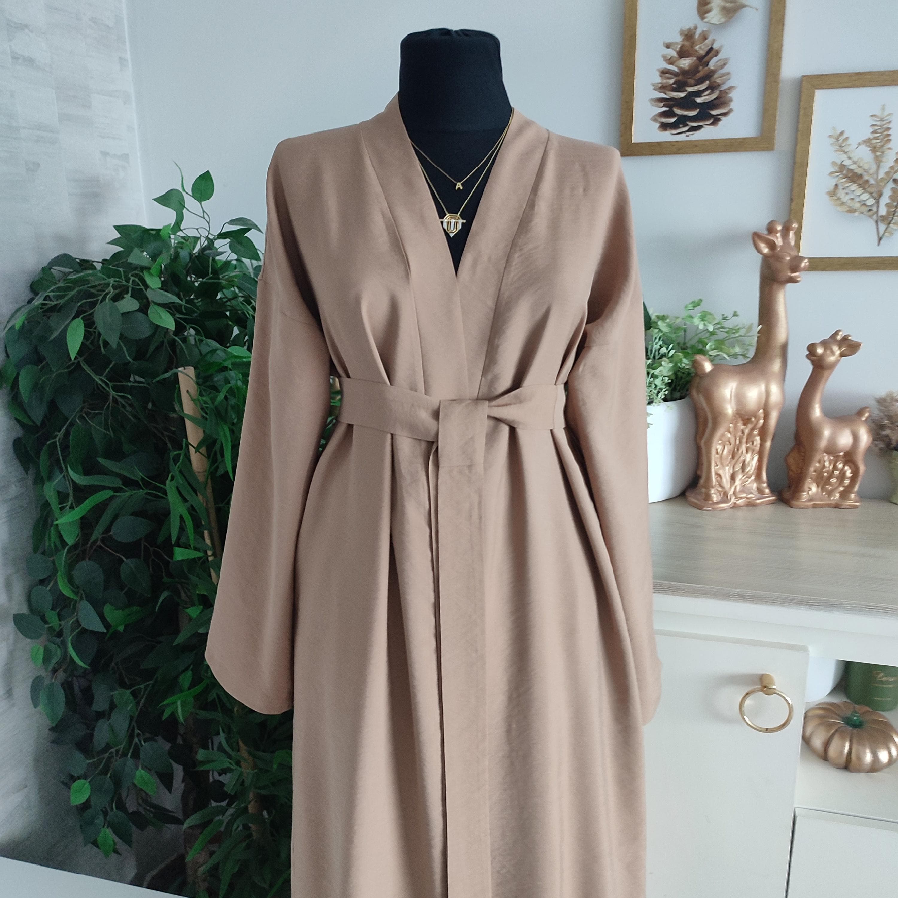 Open Abaya Dress - Elegant Islamic Kaftan with Belt - image 5