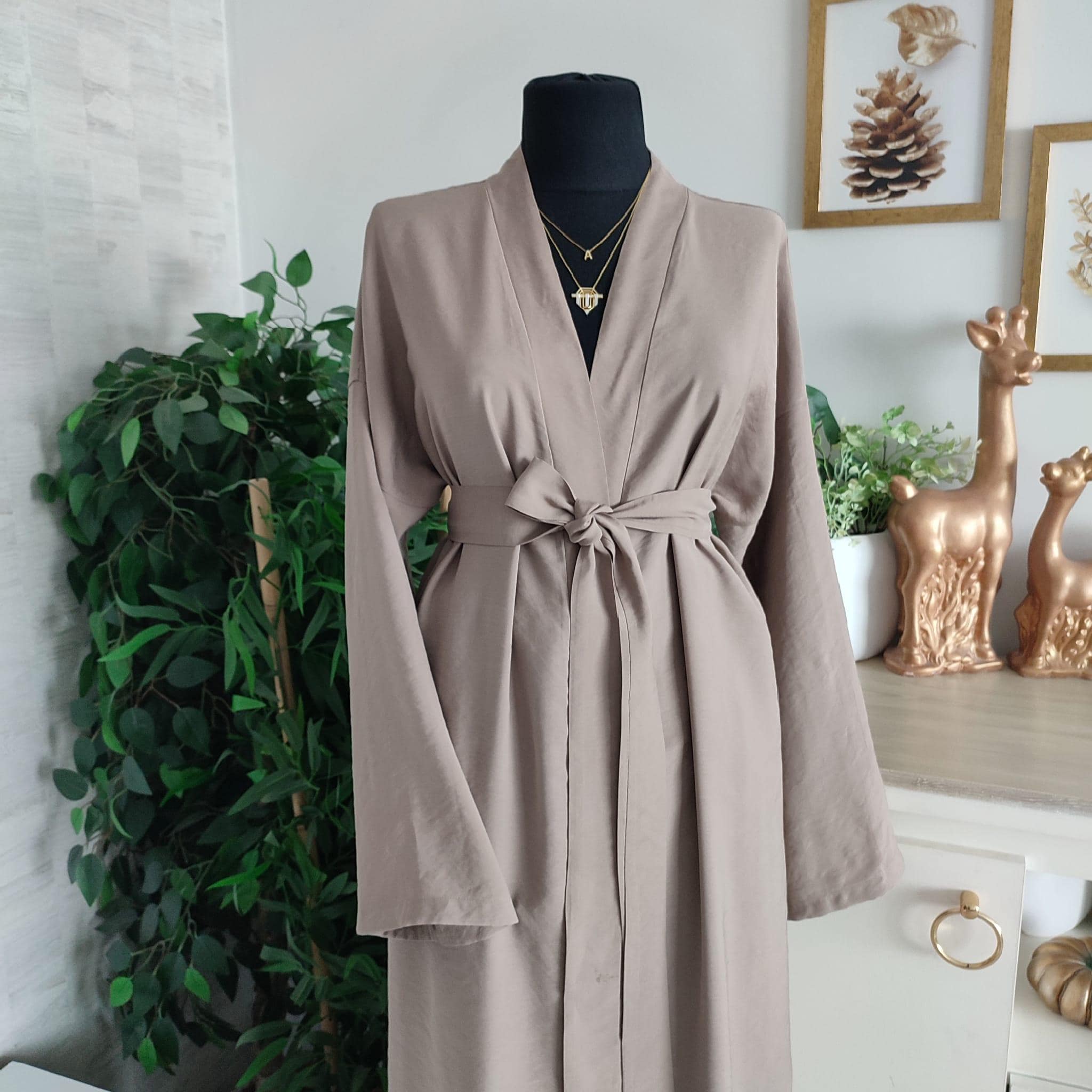 Luxury Open Abaya For Women | Modest Kimono Dress | Beige Kaftan Mukhawar Islamic Dress - image 3