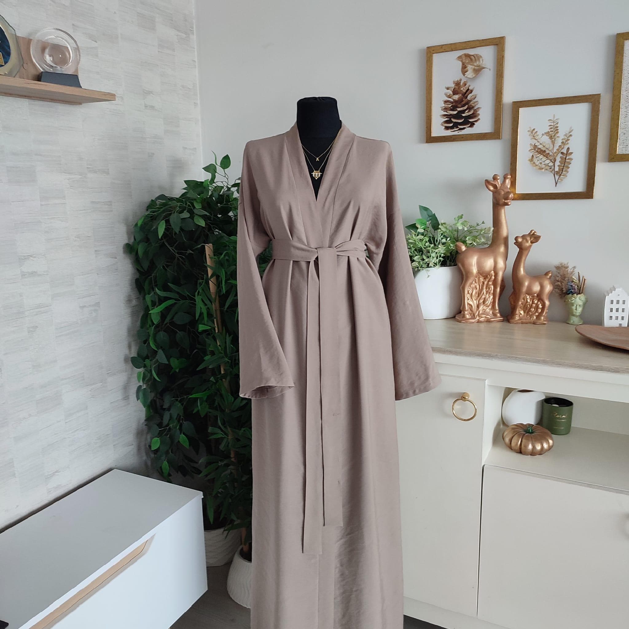 Luxury Open Abaya For Women | Modest Kimono Dress | Beige Kaftan Mukhawar Islamic Dress