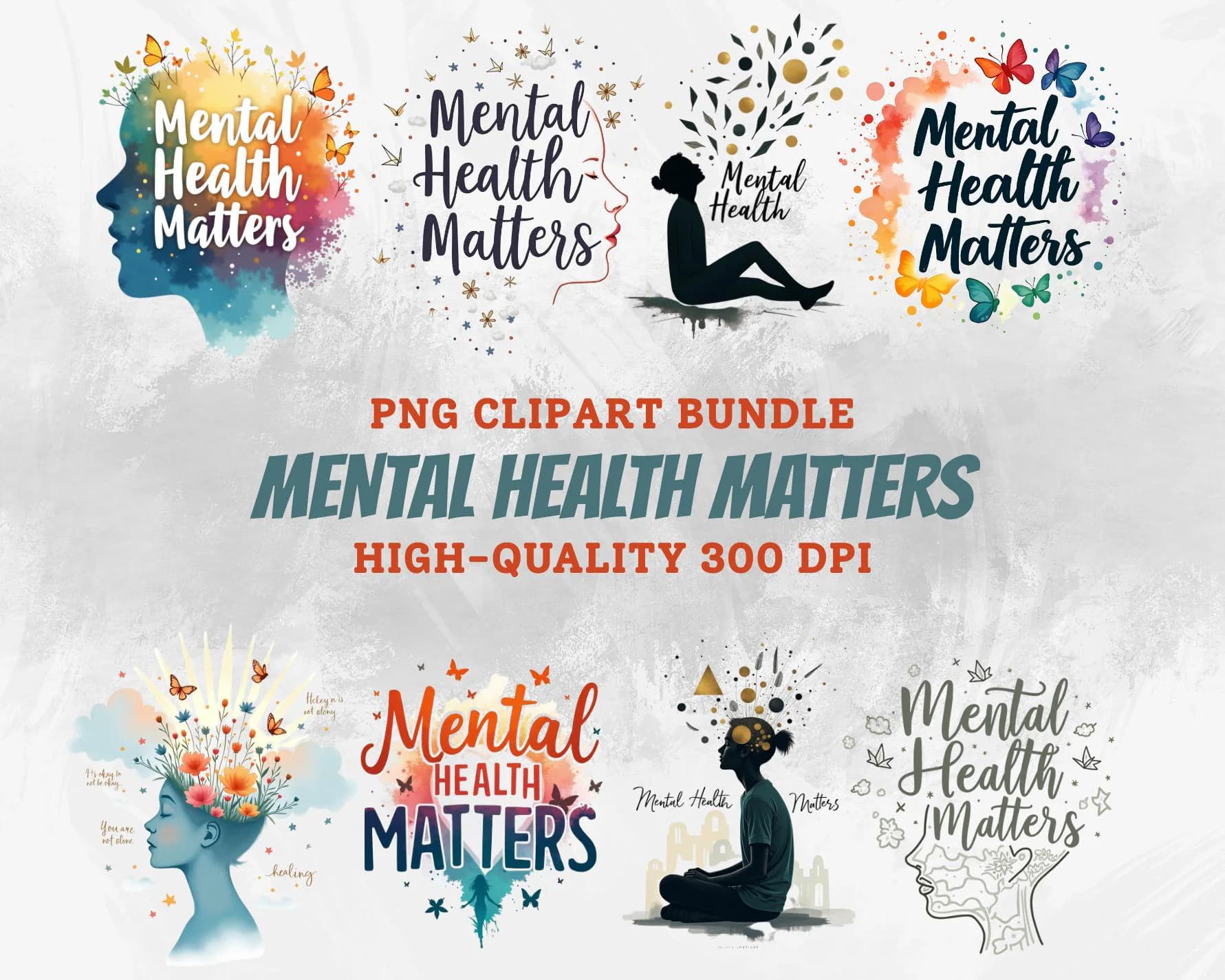 Mental Health Matters PNG Clipart Bundle: Emotional Wellness Designs (Digital Download)