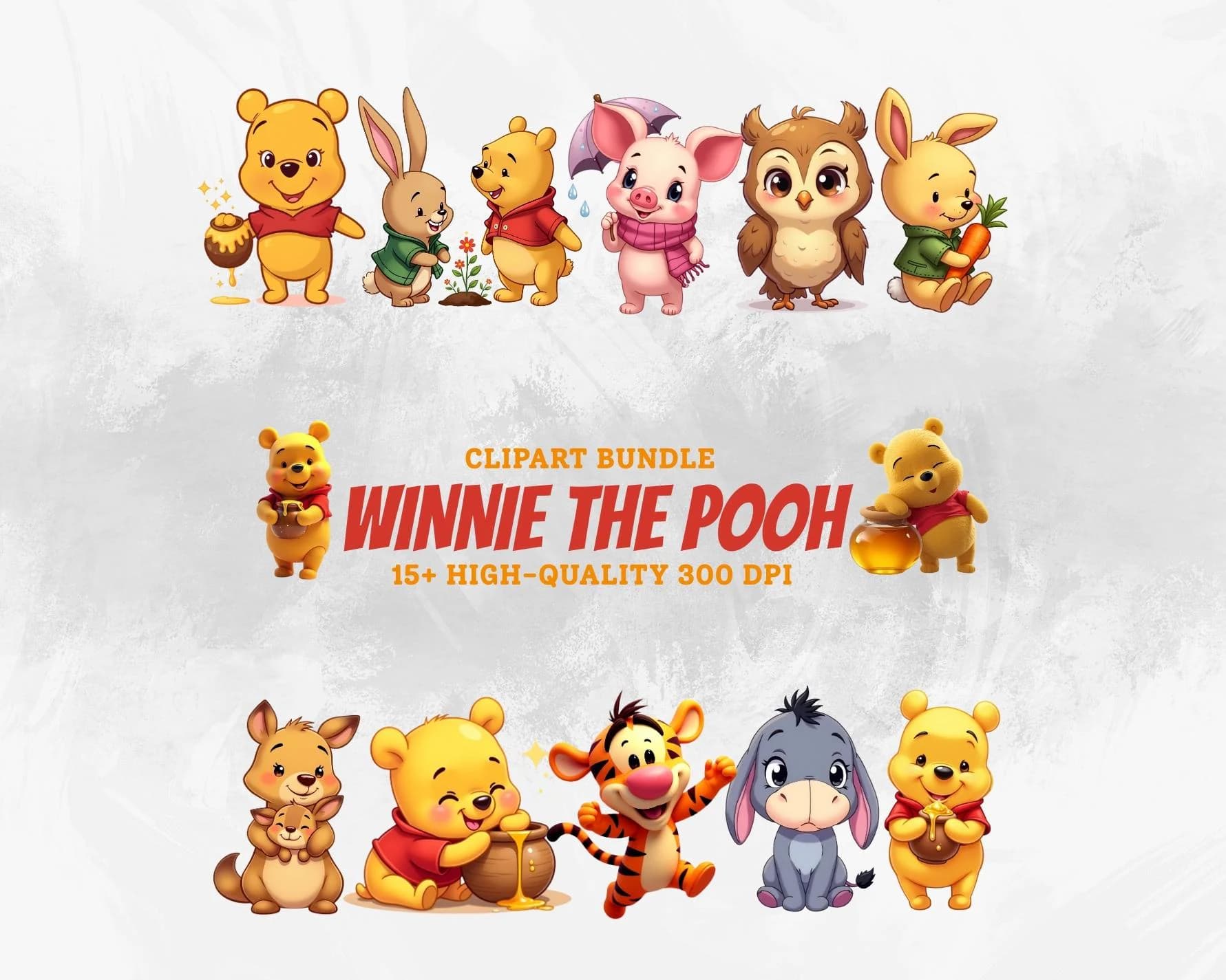 Classic Winnie the Pooh PNG Bundle | Vintage Winnie the Pooh Clipart | Baby Shower, Birthday, Nursery & Scrapbooking Digital Download