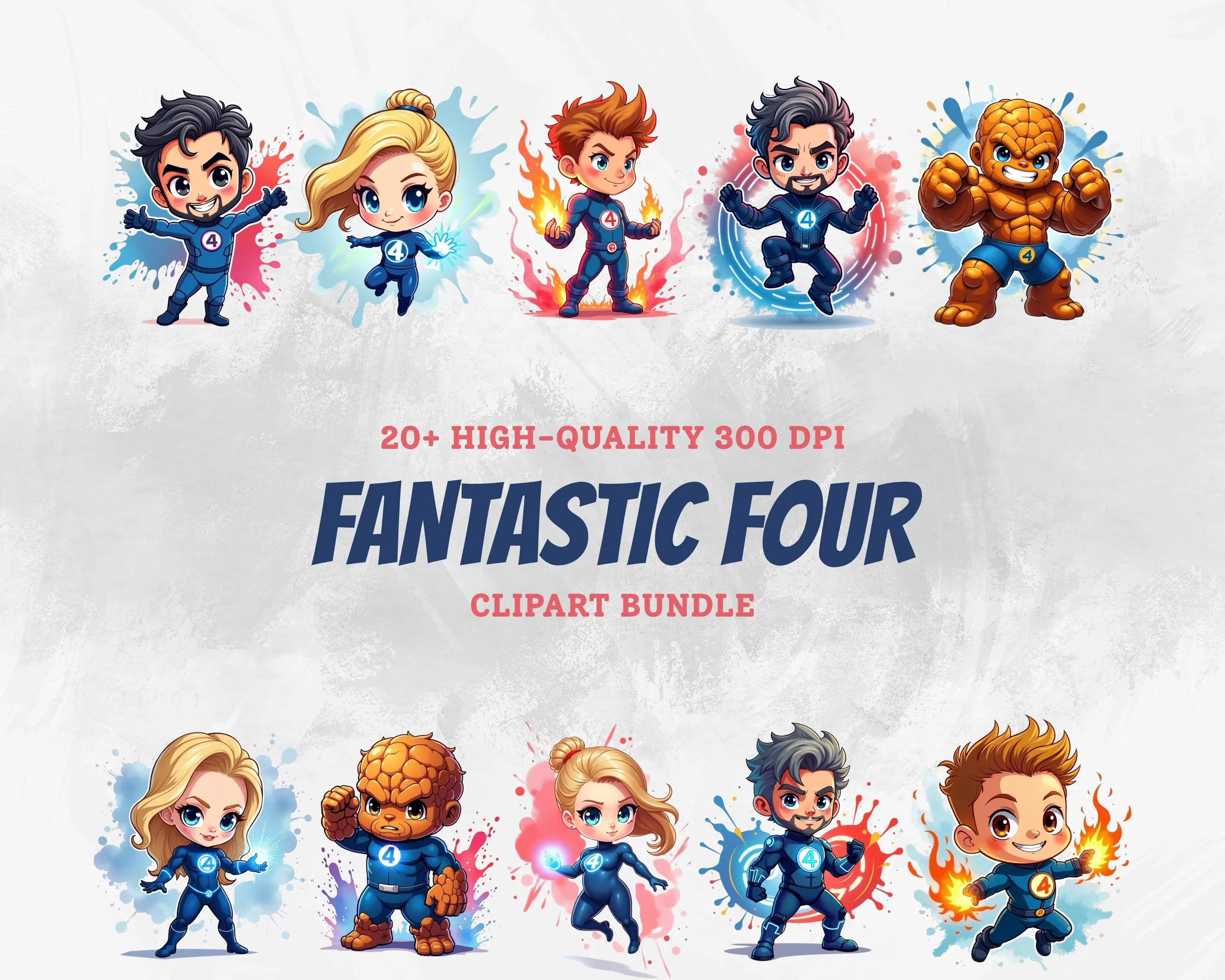 Fantastic Four PNG Bundle, Marvel Superhero Chibi Clipart, Fantastic 4 First Steps png, Cuatro Fantasticos SVG, MCU Digital Download Files