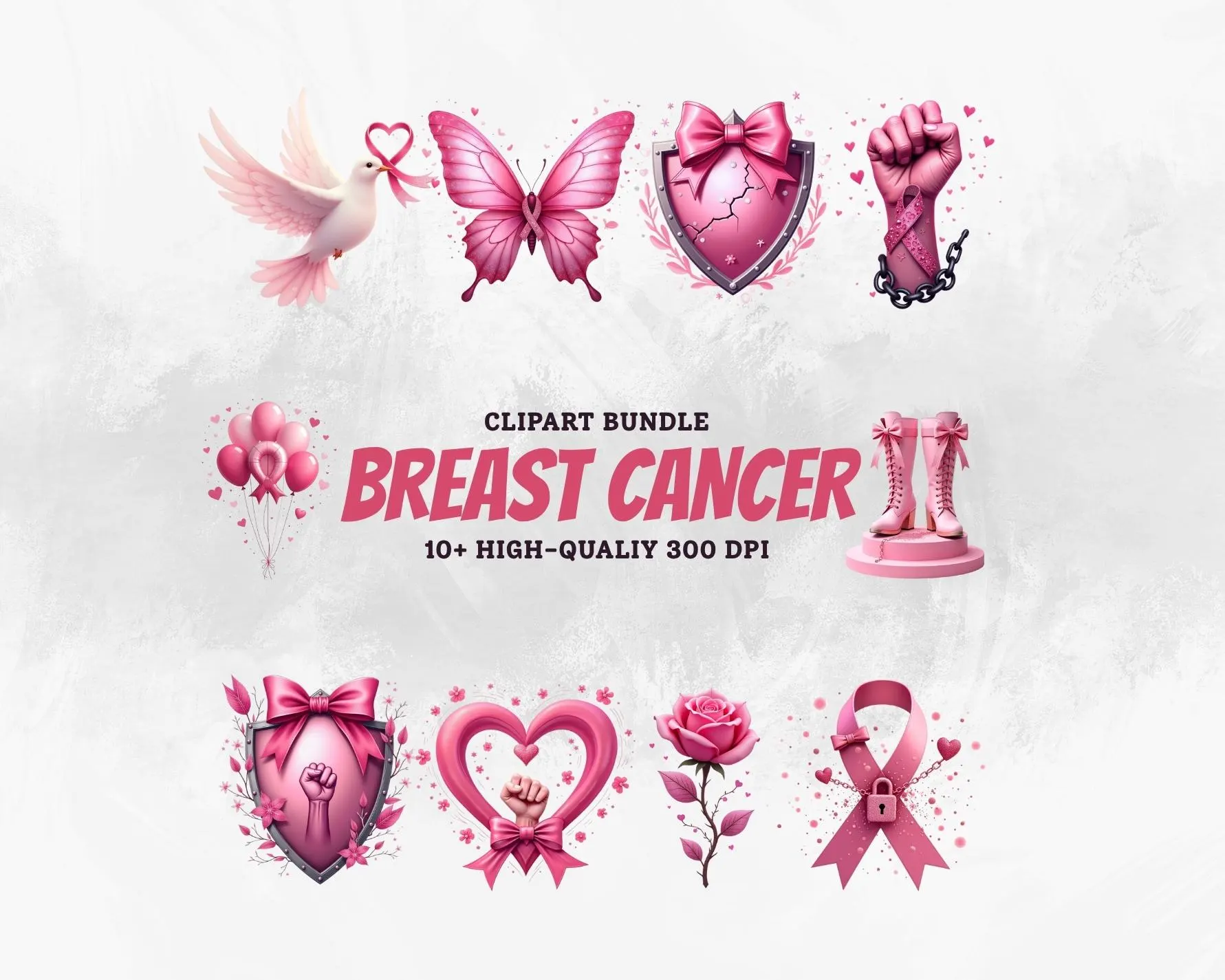 Breast Cancer Awareness PNG Bundle, Pink Ribbon Fighter Clipart, In October We Wear Pink Designs, Cancer Warrior Sublimation Digital Files