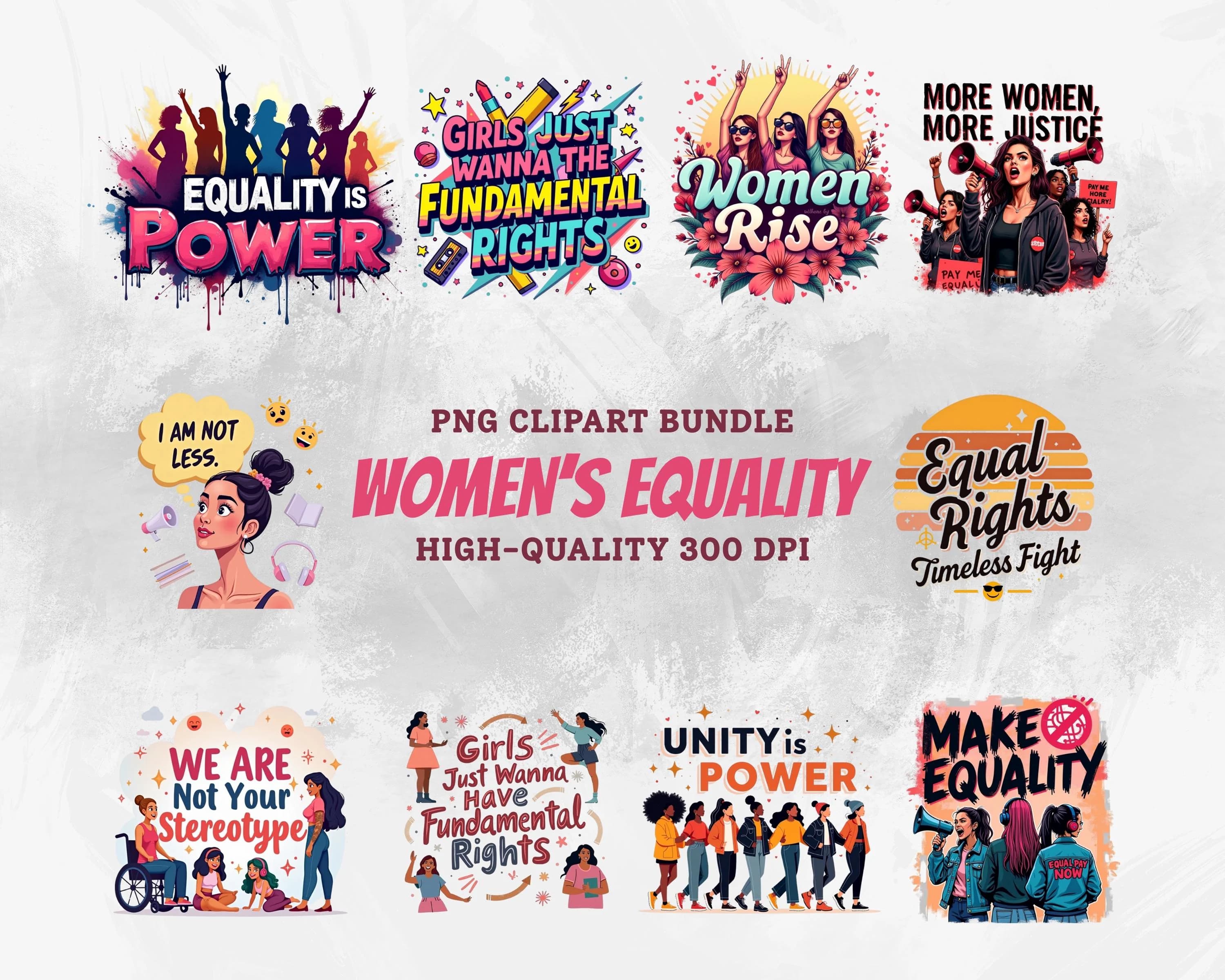 Feminist Clipart Bundle: Women's Equality Day PNG Graphics (Digital Download)