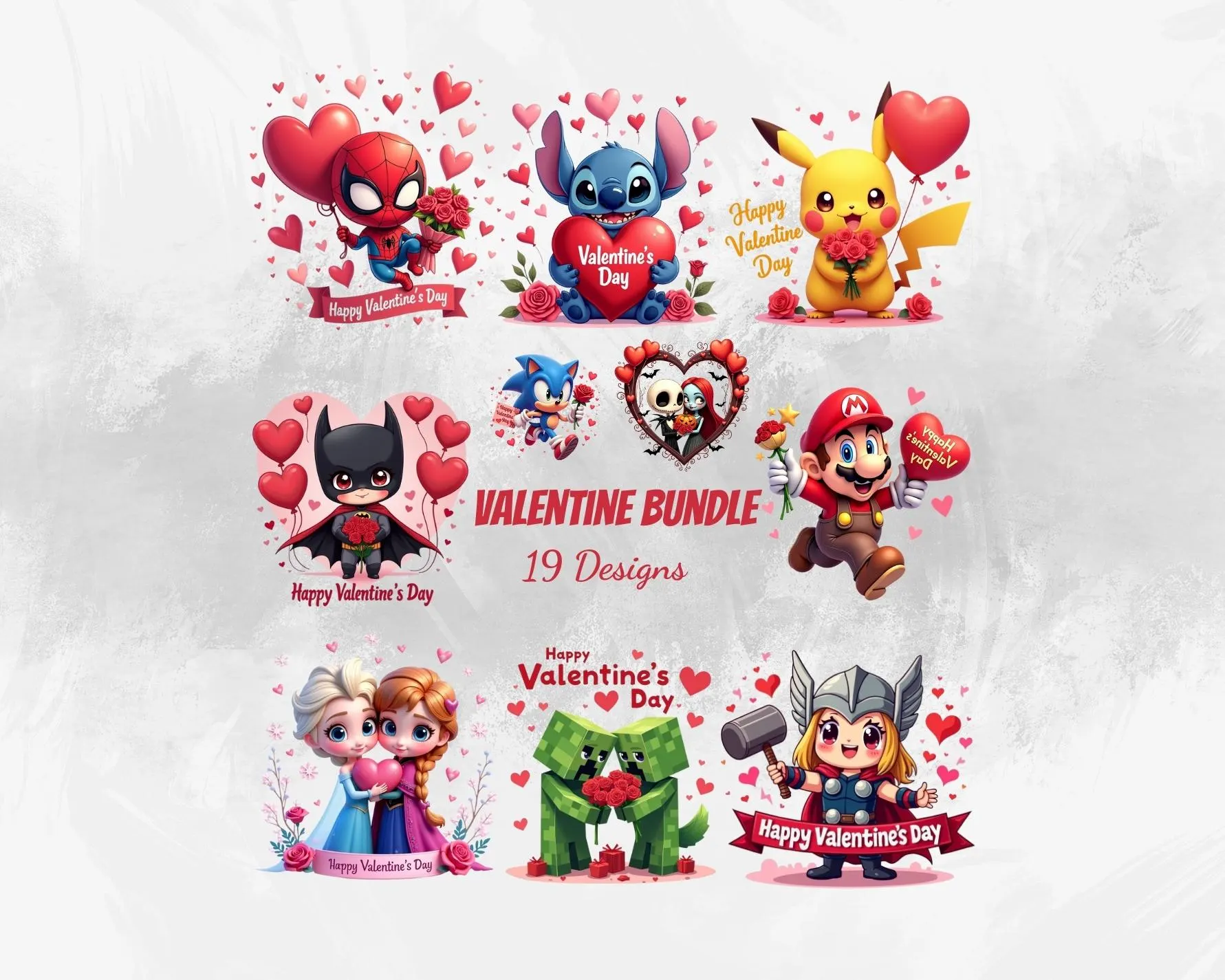 Kawaii Valentine Character Clipart Bundle | Cute Love Heroes PNG | Kids Valentine Graphics | Digital Download