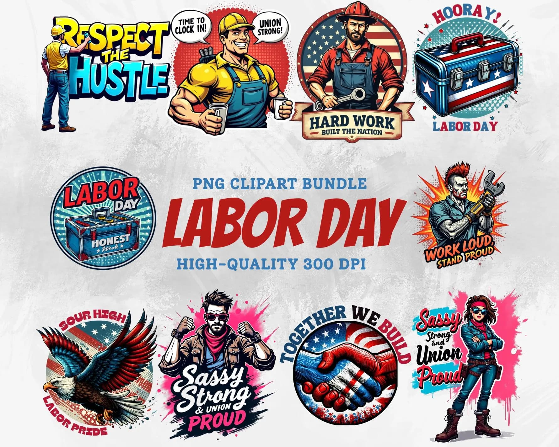 Labor Day PNG Clipart Bundle: Patriotic Designs (Digital Download)
