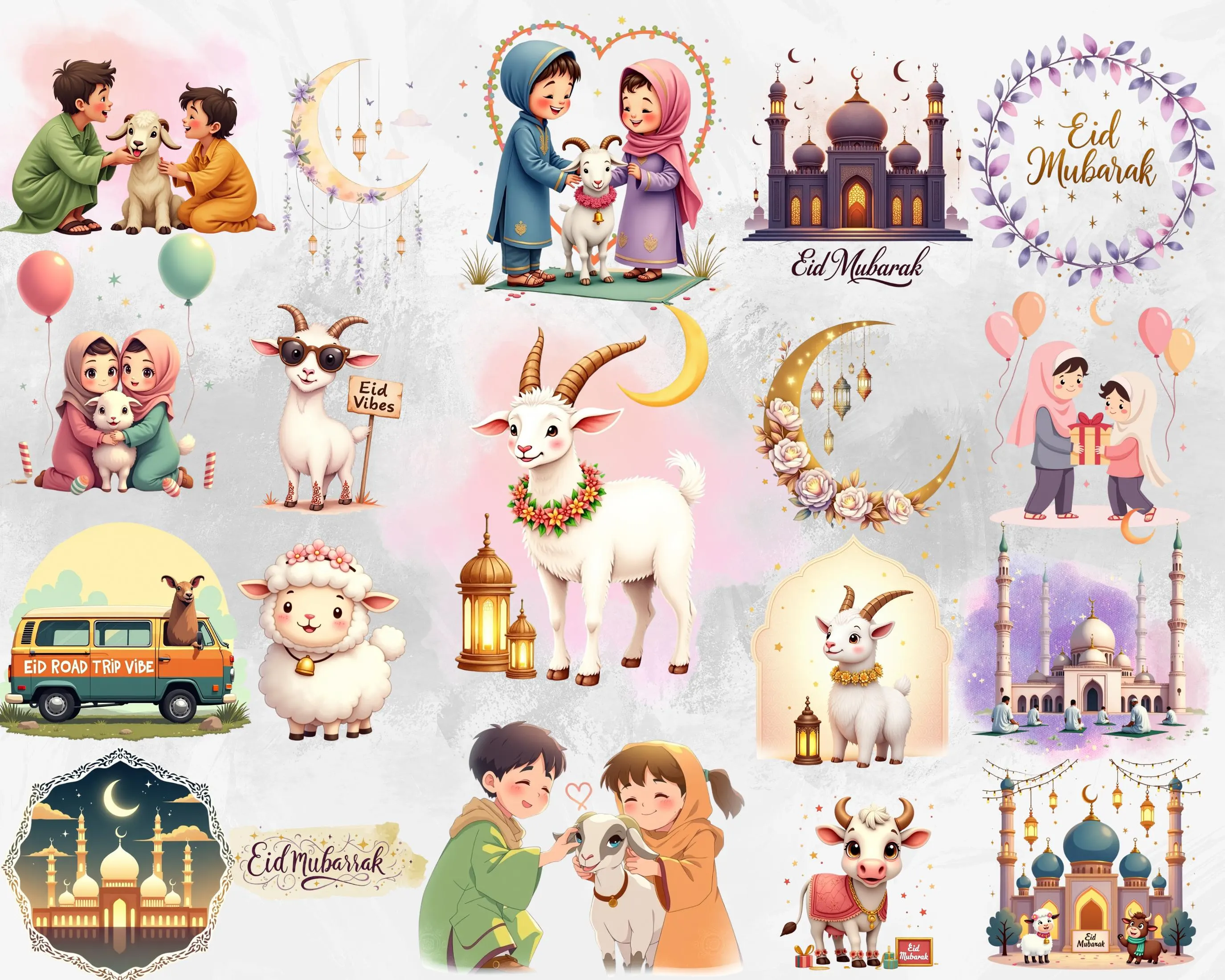 Eid al adha PNG Bundle, Eid Mubarak Clipart, Eid ul adha Mosque PNG, Celebrating Bakra Eid Designs, Muslim Celebration Islamic Arts PNG - image 2