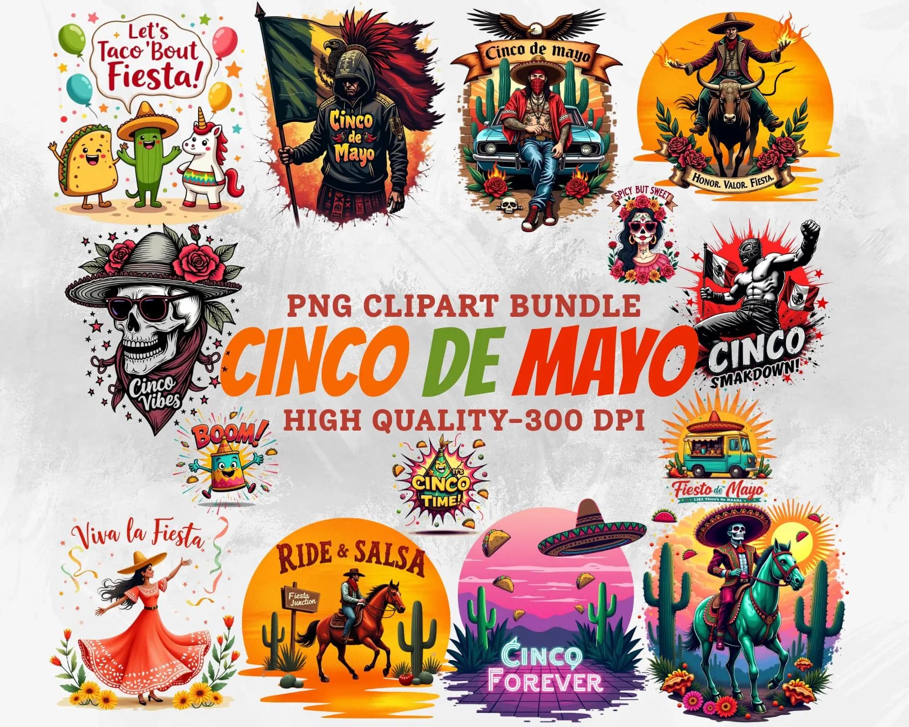 Cinco De Mayo PNG Clipart Bundle: Mexican Fiesta Designs (Digital Download)
