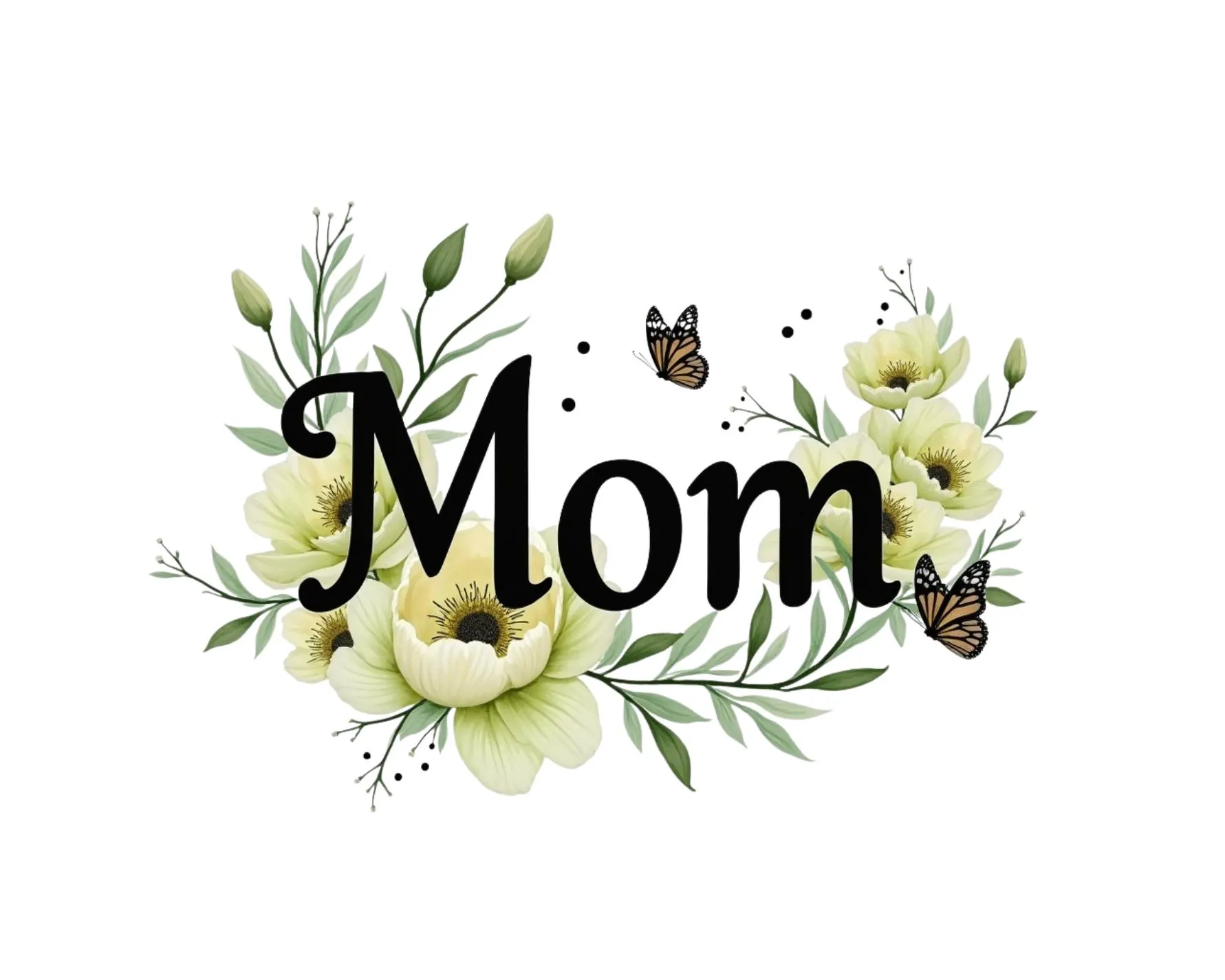 Green Floral Mothers Day Clipart Bundle PNG, Botanical Mom Quotes, Sage Flower Wreath Design, Best Mom Typography Download - image 5