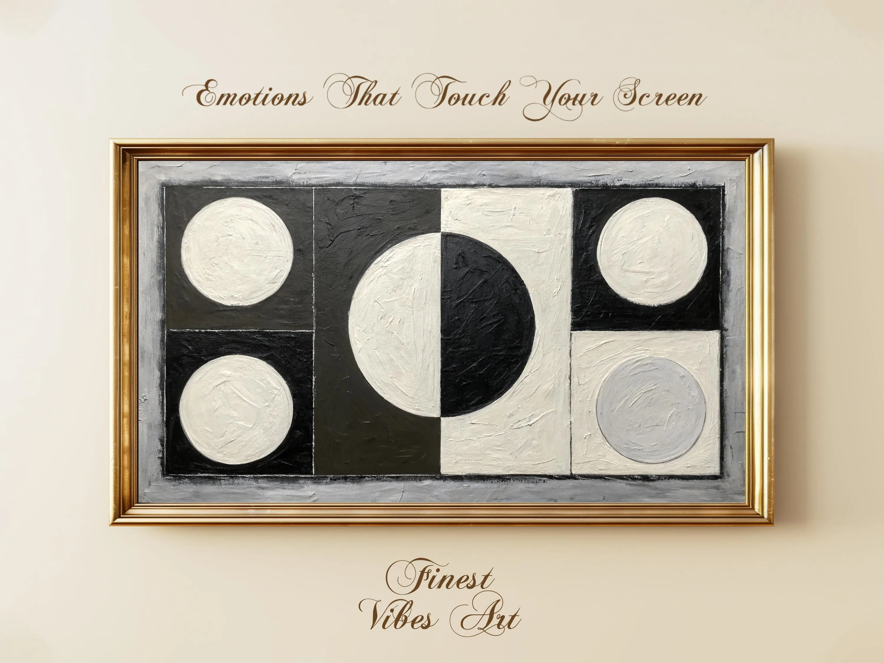 Monochrome Geometric Circle Frame TV Art: Minimalist Black, White, Gray (Digital Download)