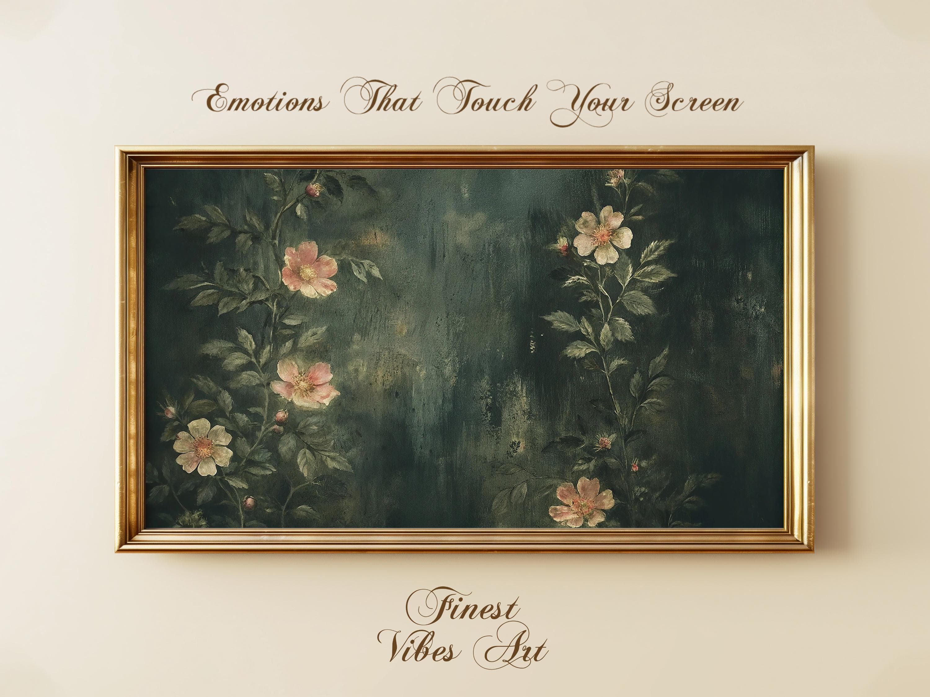 Dark Floral Frame TV Art: Vintage Botanical Painting (Digital Download)