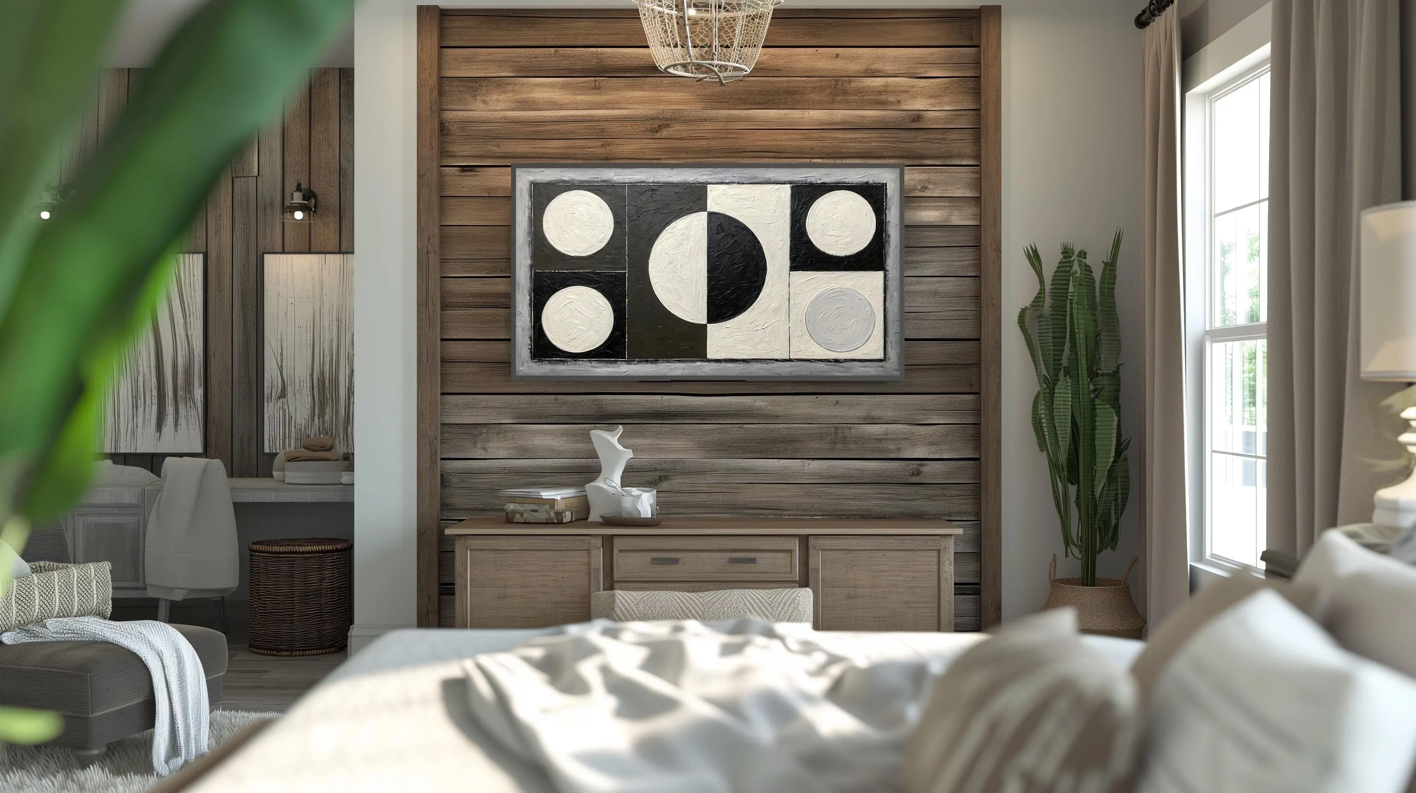 Monochrome Geometric Circle Frame TV Art: Minimalist Black, White, Gray (Digital Download) - image 3